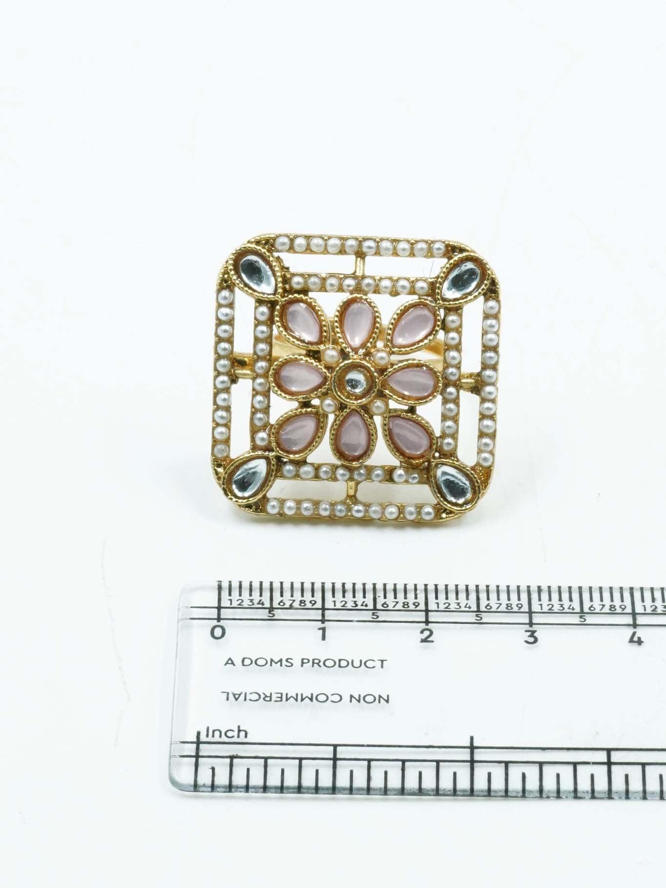 Antique Gold Plated Adjustable Size Designer Finger ring with Stones - Griiham