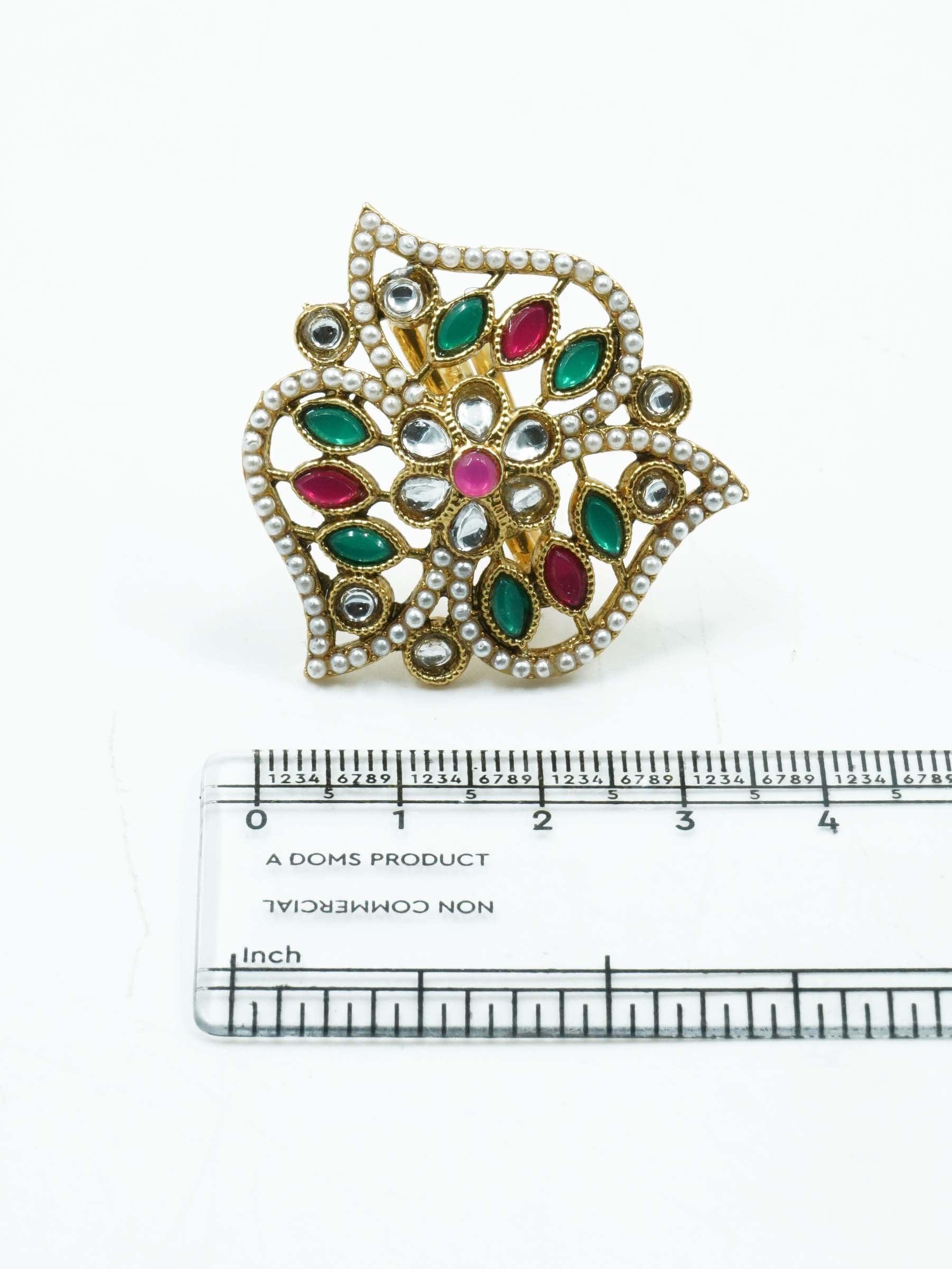 Antique Gold Plated Adjustable Size Designer Finger ring with Stones - Griiham