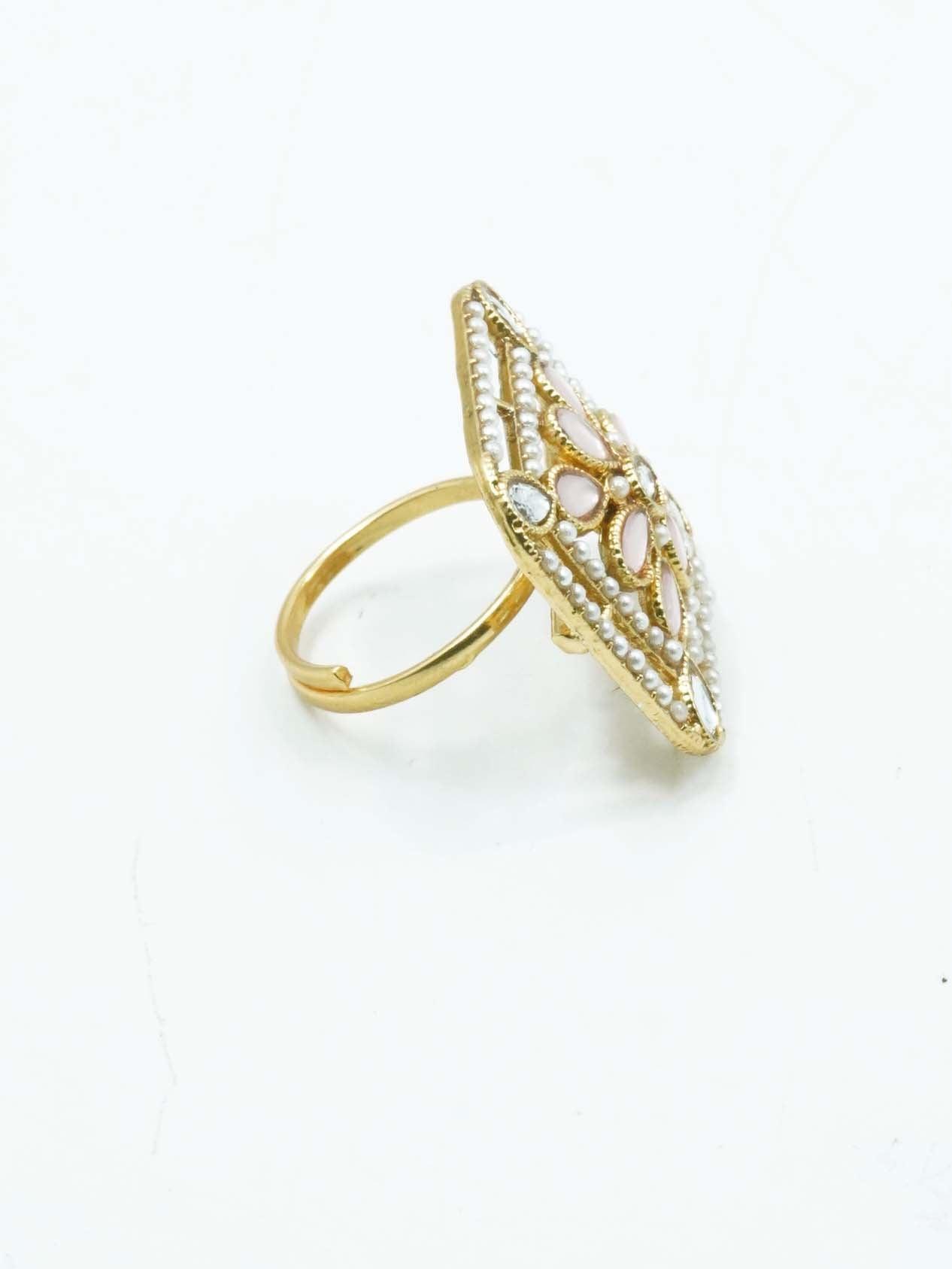 Antique Gold Plated Adjustable Size Designer Finger ring with Stones - Griiham