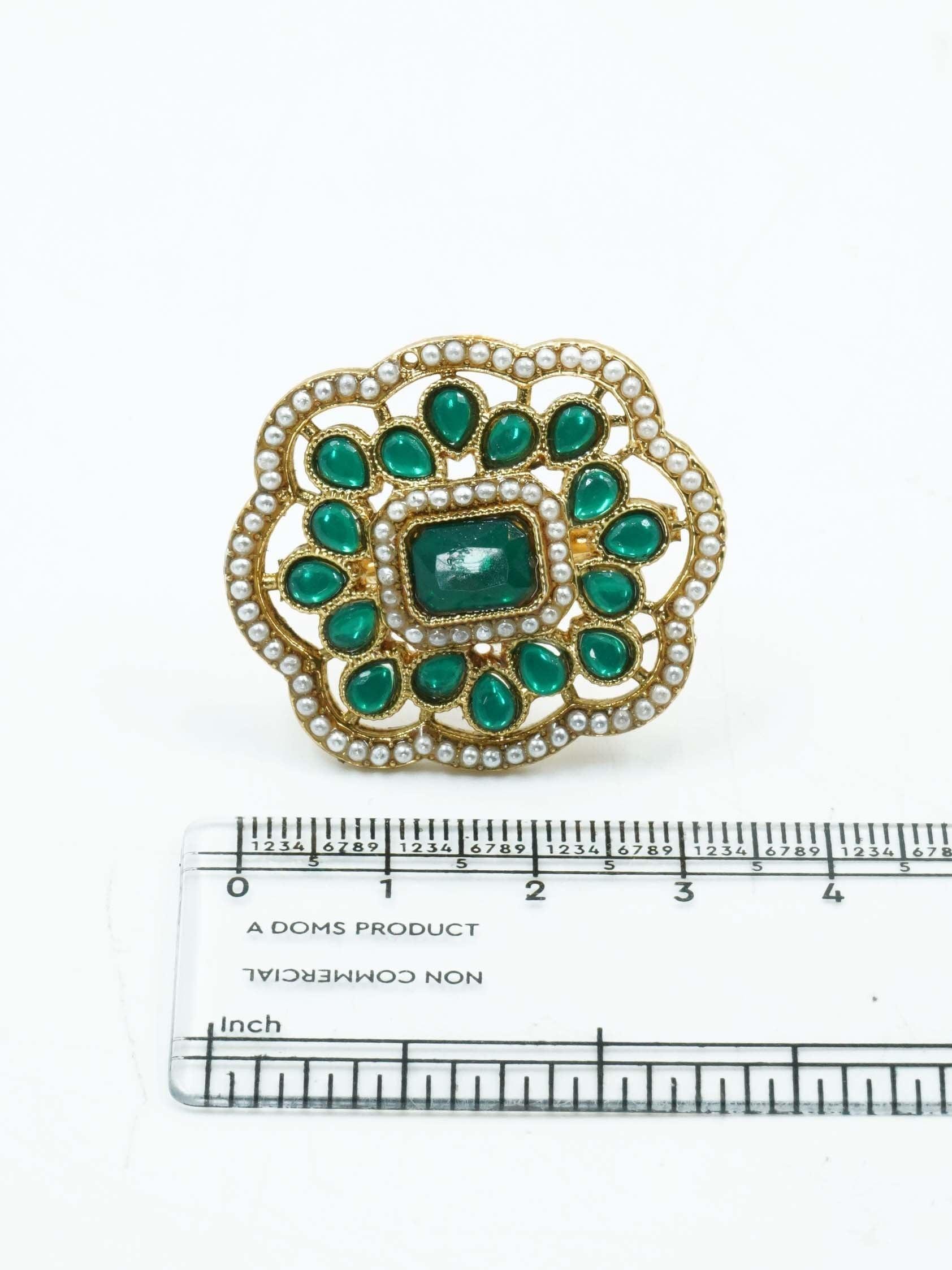 Antique Gold Plated Adjustable Size Designer Finger ring with Stones - Griiham