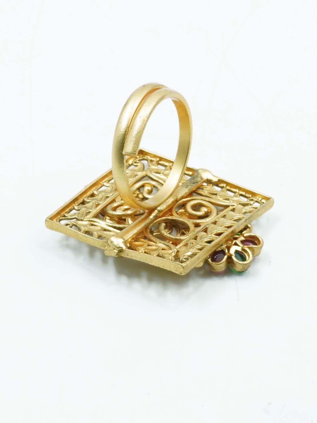 Antique Gold Plated Adjustable Size Designer Finger ring with Stones - Griiham