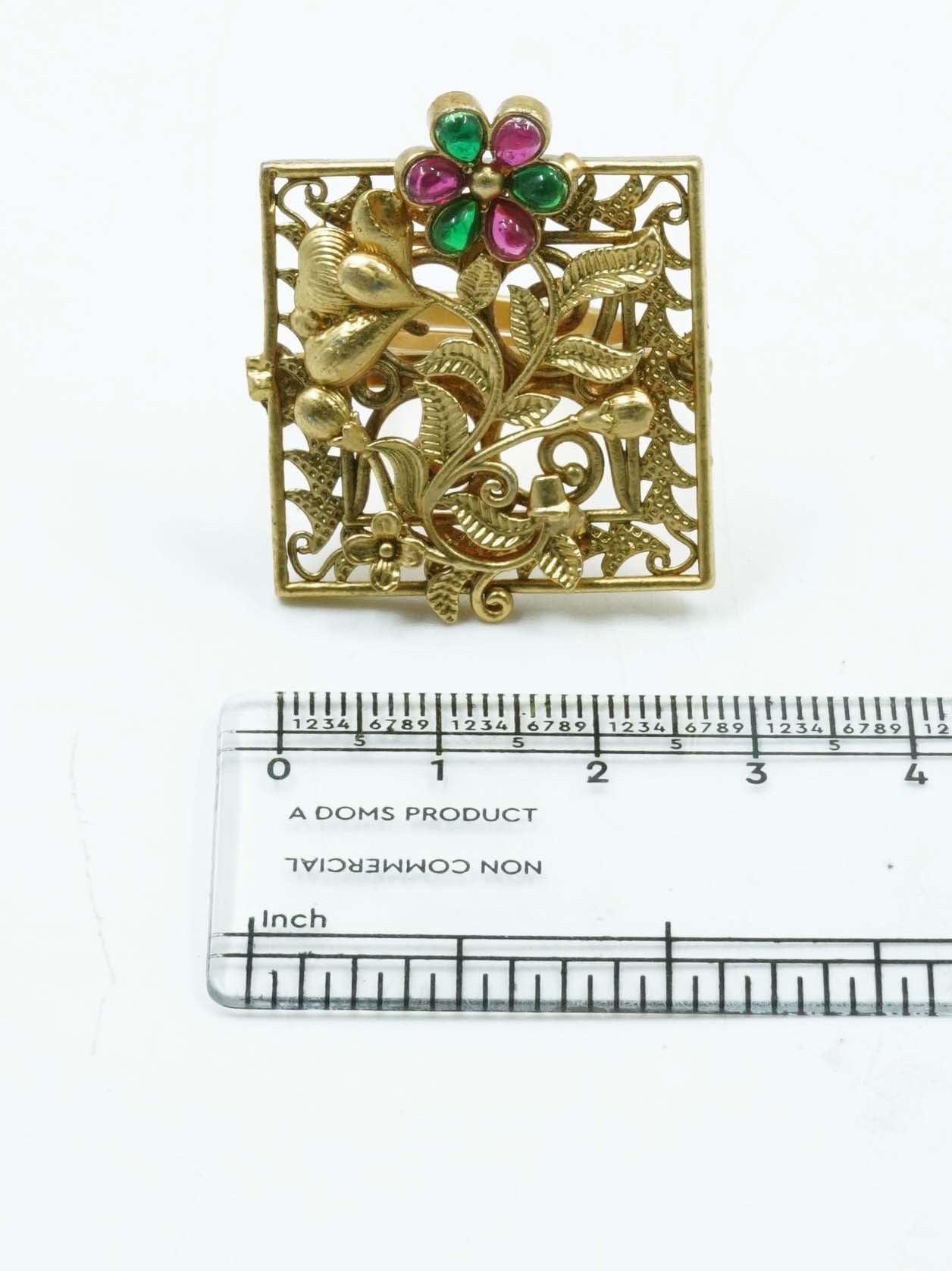 Antique Gold Plated Adjustable Size Designer Finger ring with Stones - Griiham
