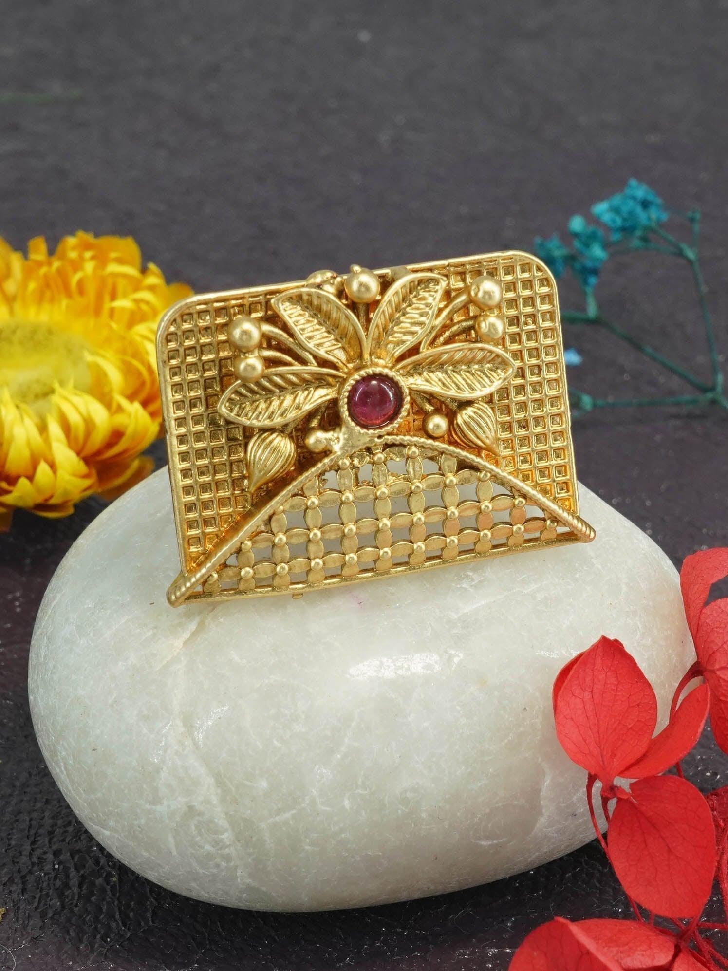 Antique Gold Plated Adjustable Size Designer Finger ring with Stones