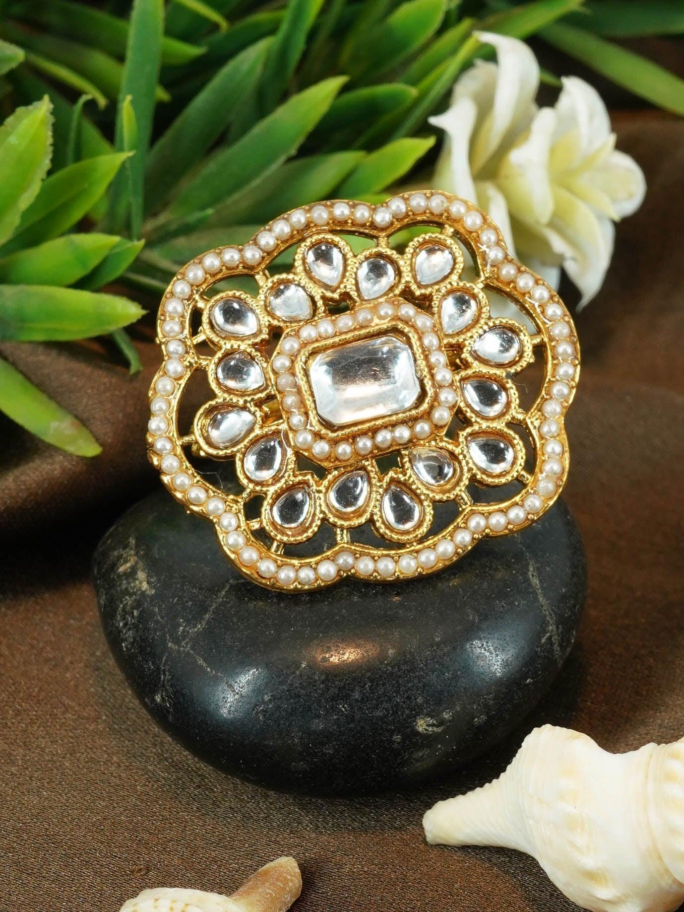 Antique Gold Plated Adjustable Size Designer Finger ring with Stones