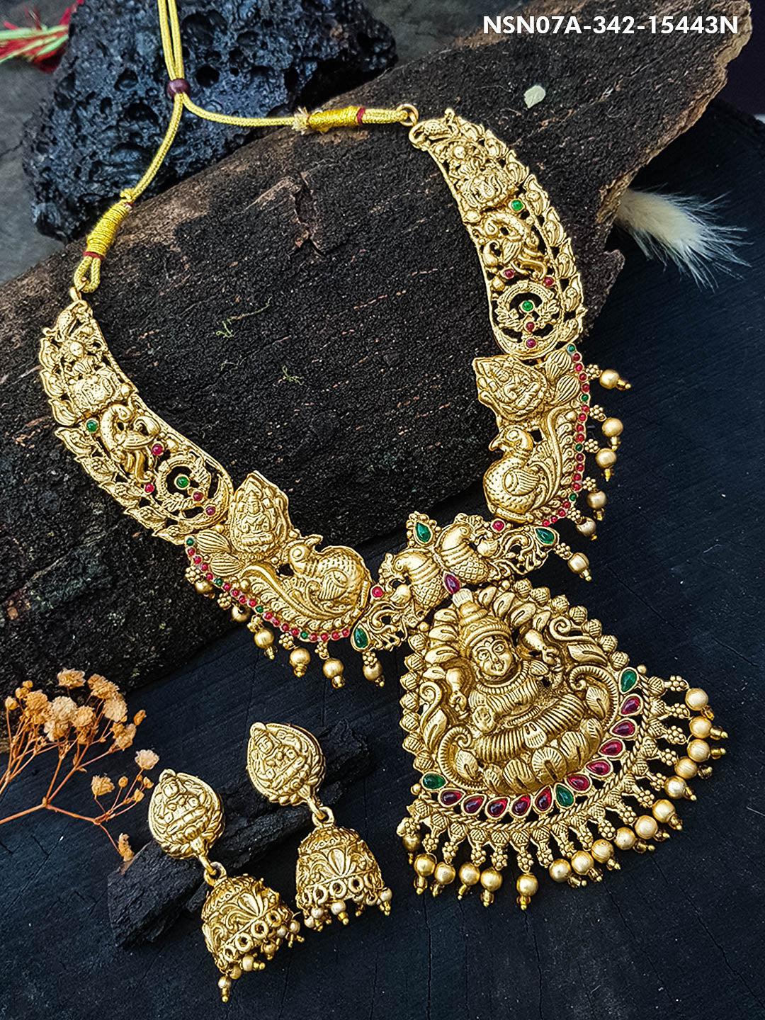 Antique Gold Plated Laxmi Medium Necklace Set 15443N-1