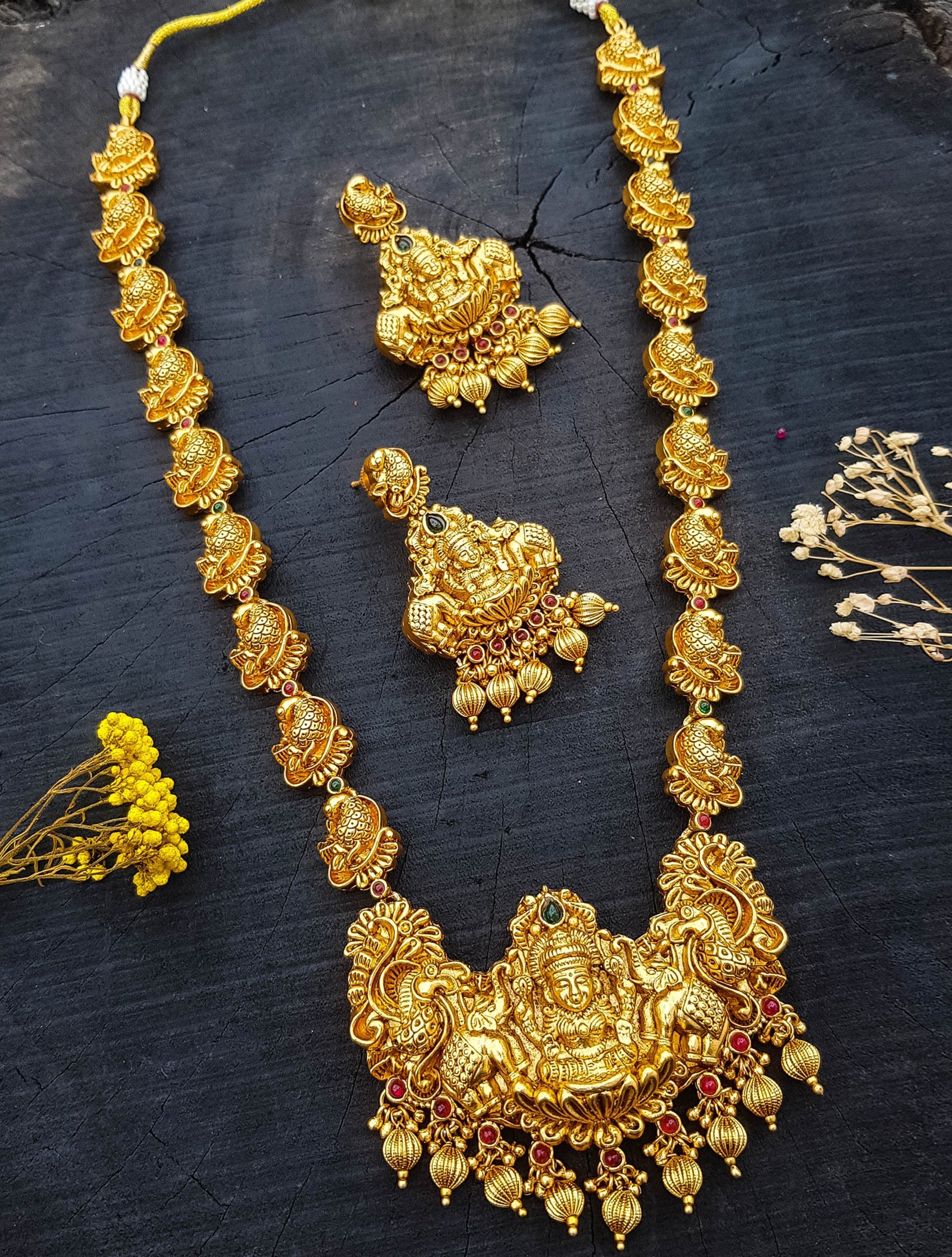 Antique Gold Plated Long Necklace Set 15893N