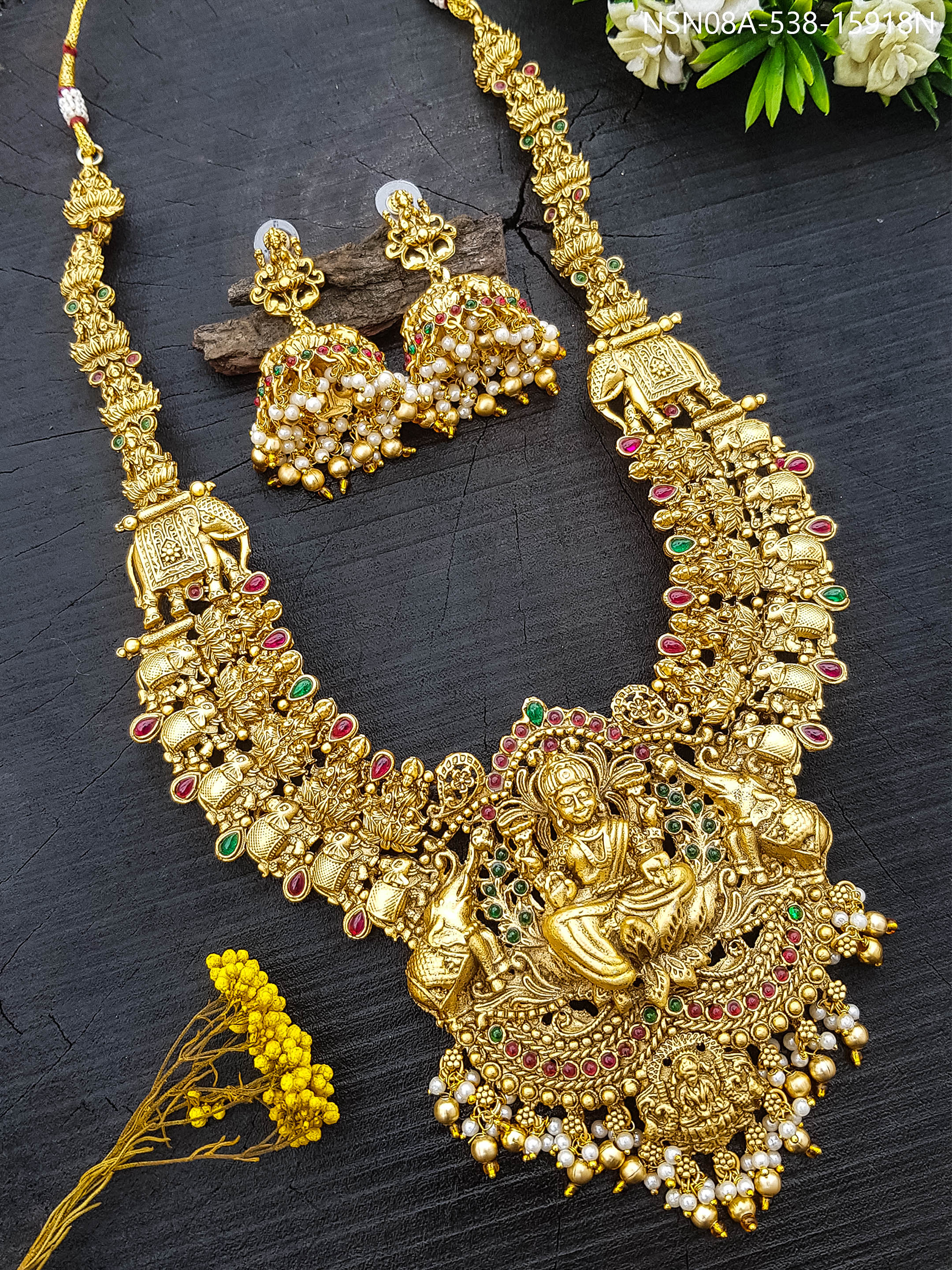 Antique Gold Plated Long Necklace Set 15918N