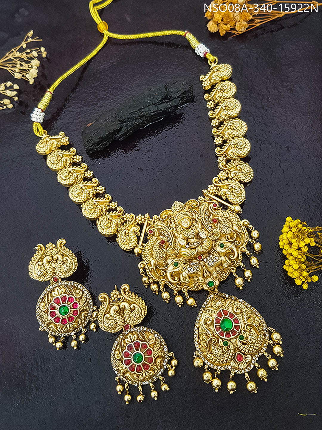 Antique Gold Plated Long Necklace Set 15922N