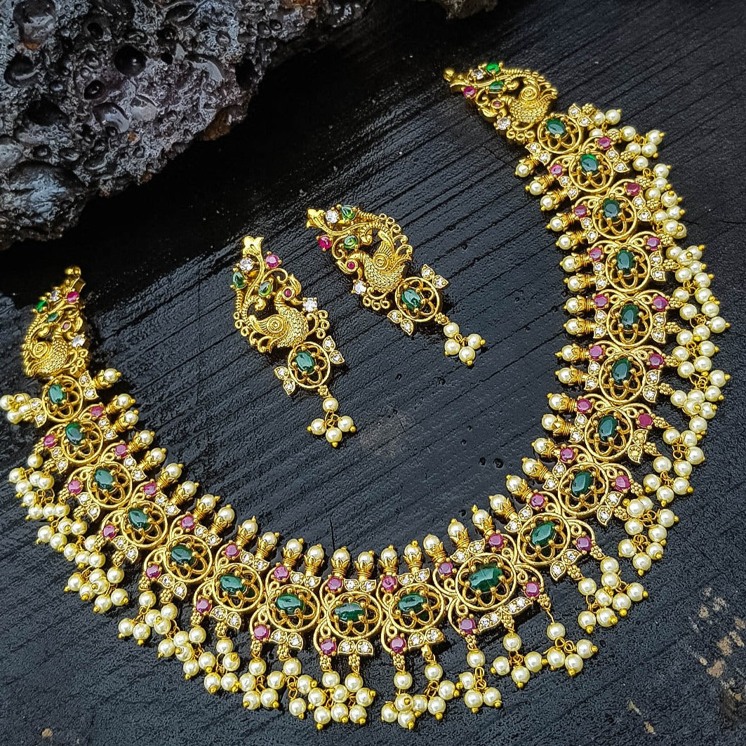Antique Gold Plated Necklace Set 14613N