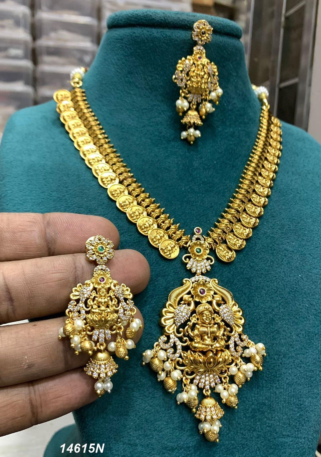 Antique Kasu Mala Gold Plated Medium Necklace Set 14615N – Griiham