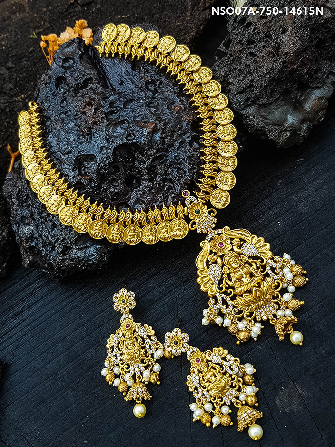 Antique Kasu Mala Gold Plated Medium Necklace Set 14615N