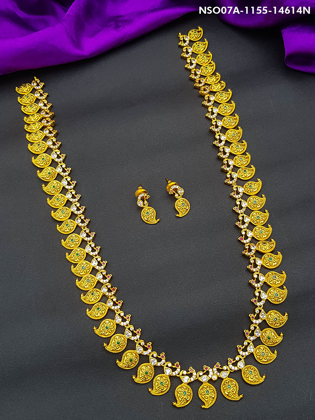 Antique Mango motif Gold Plated Long Necklace Set 14614N