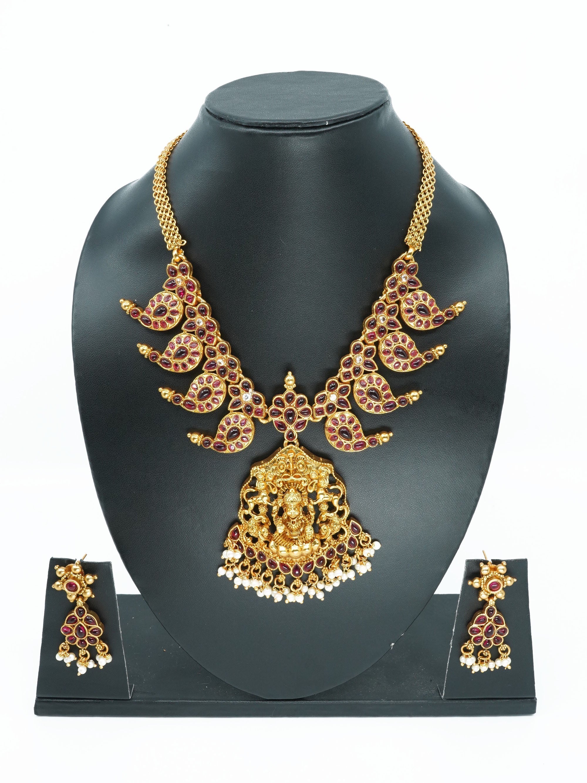 Antique Premium Gold Finish Laxmi pattern Necklace Set 10673N-1