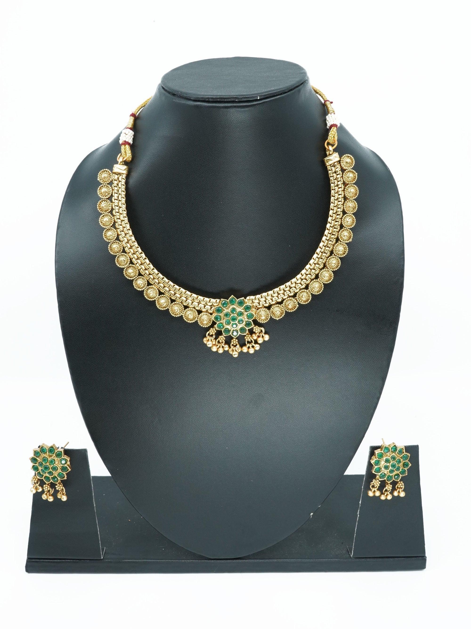 Antique Premium Gold Finish Laxmi pattern Necklace Set - Griiham