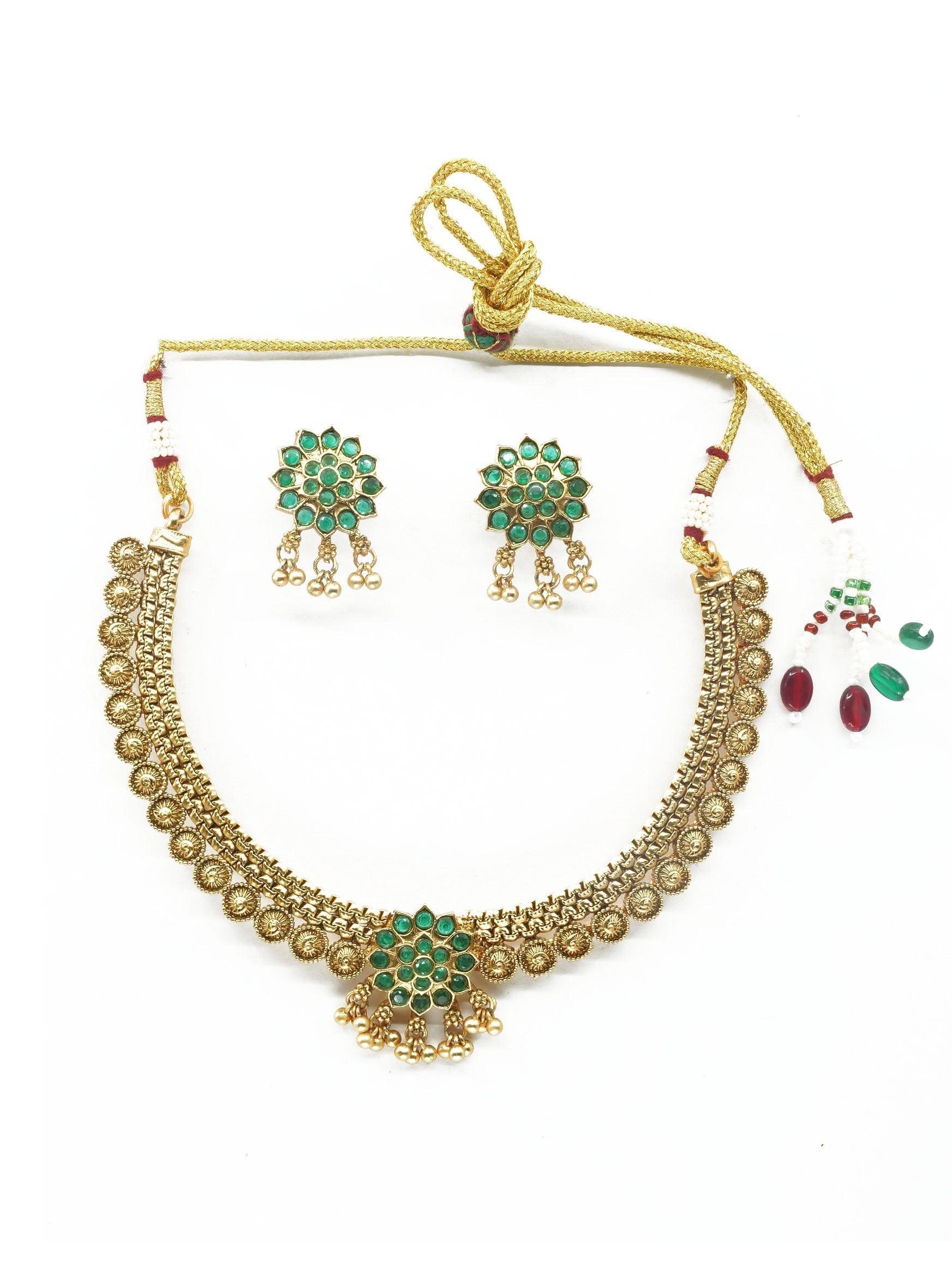 Antique Premium Gold Finish Laxmi pattern Necklace Set - Griiham