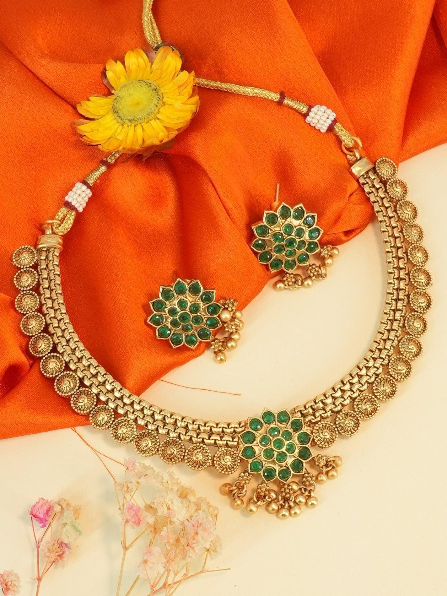 Antique Premium Gold Finish Laxmi pattern Necklace Set