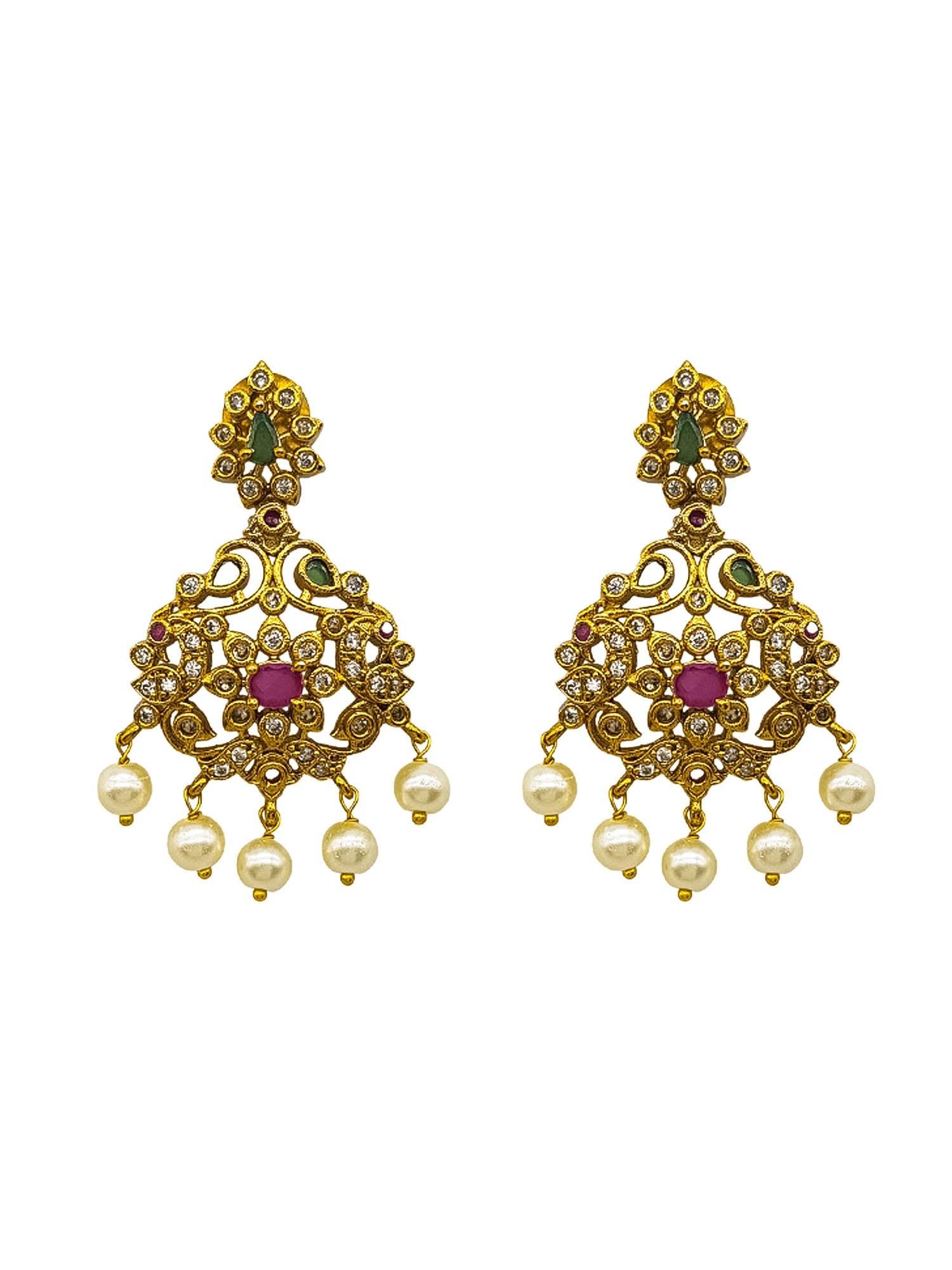 Antique Premium Gold Finish Multi Colour Stones Best Seller Peacock Long Hara Set
