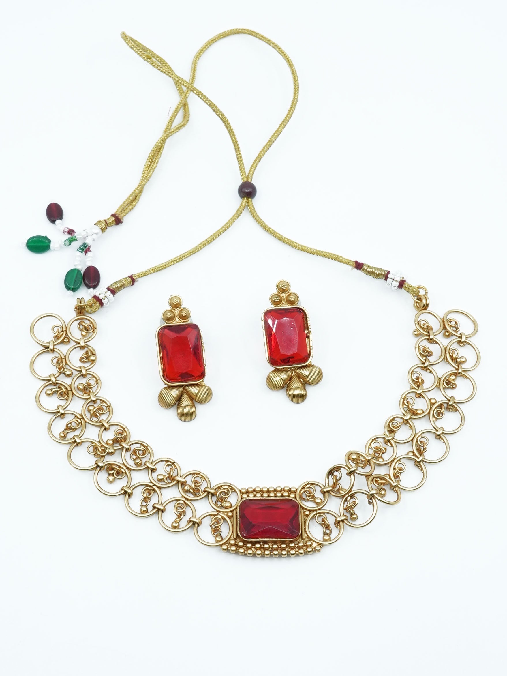 Antique Premium Gold Finish ring pattern Necklace Set 11557N-1