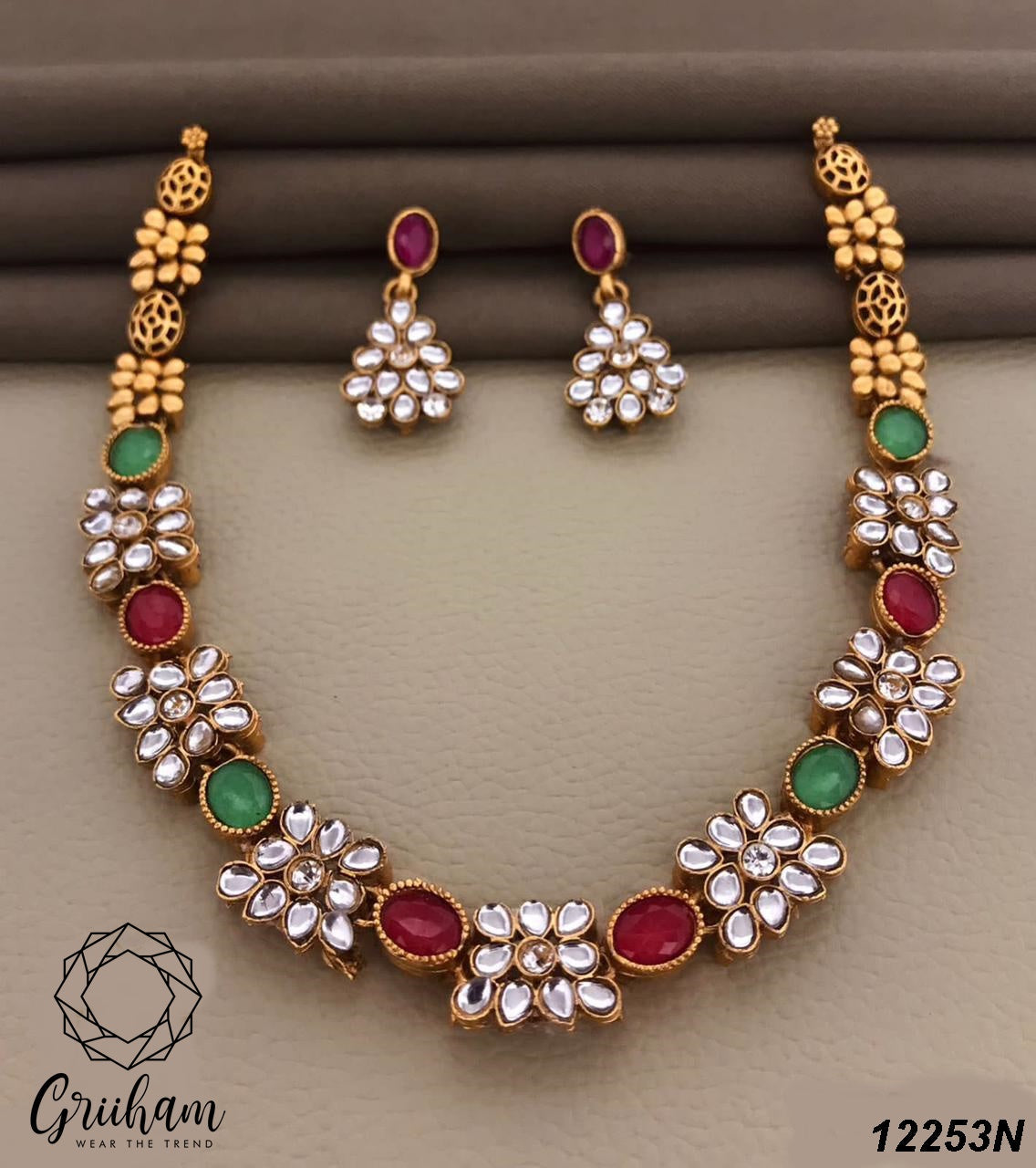 Antique colored Stone necklace set 12251N