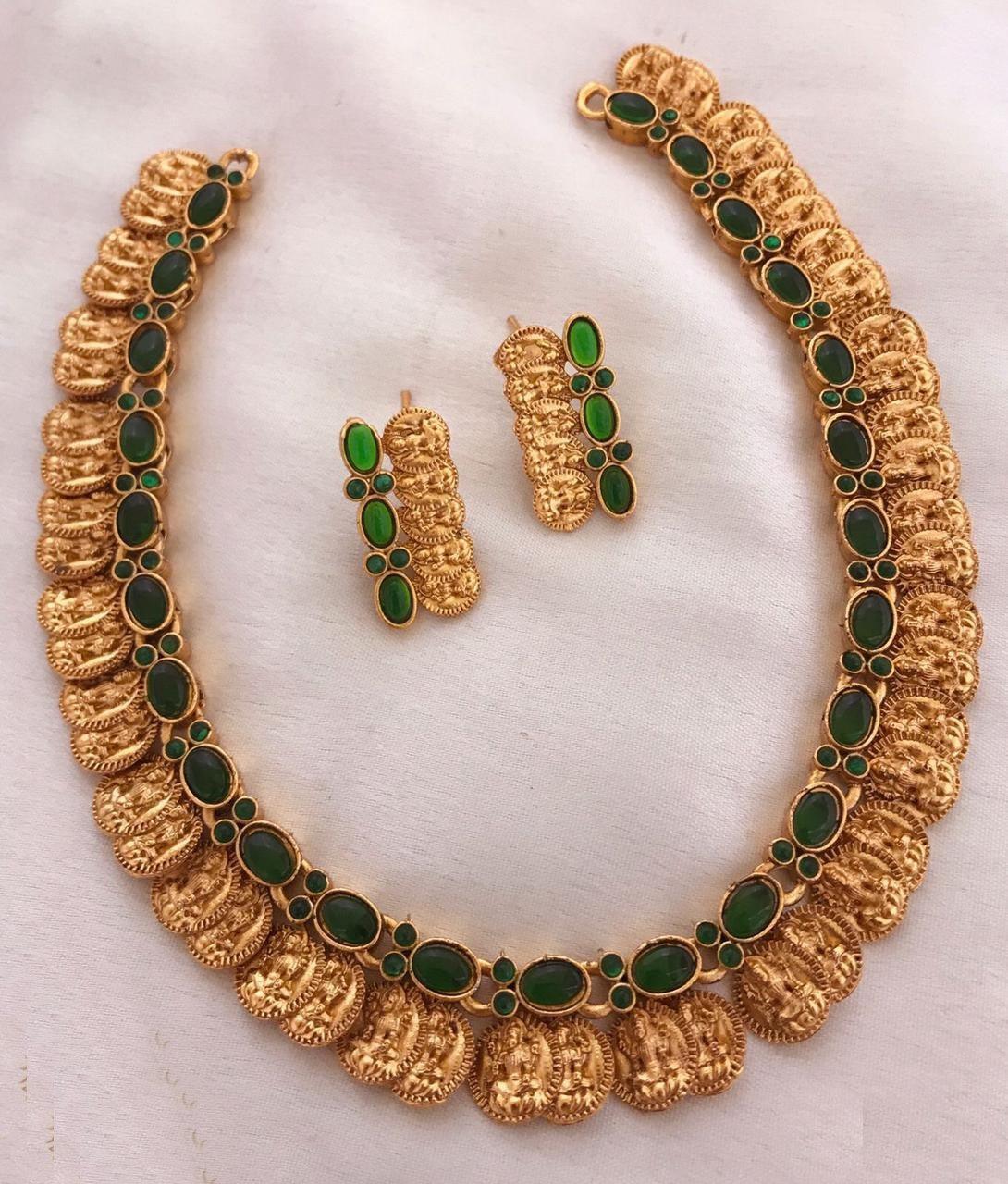 Antique finish Colored stone short necklace set 6136N
