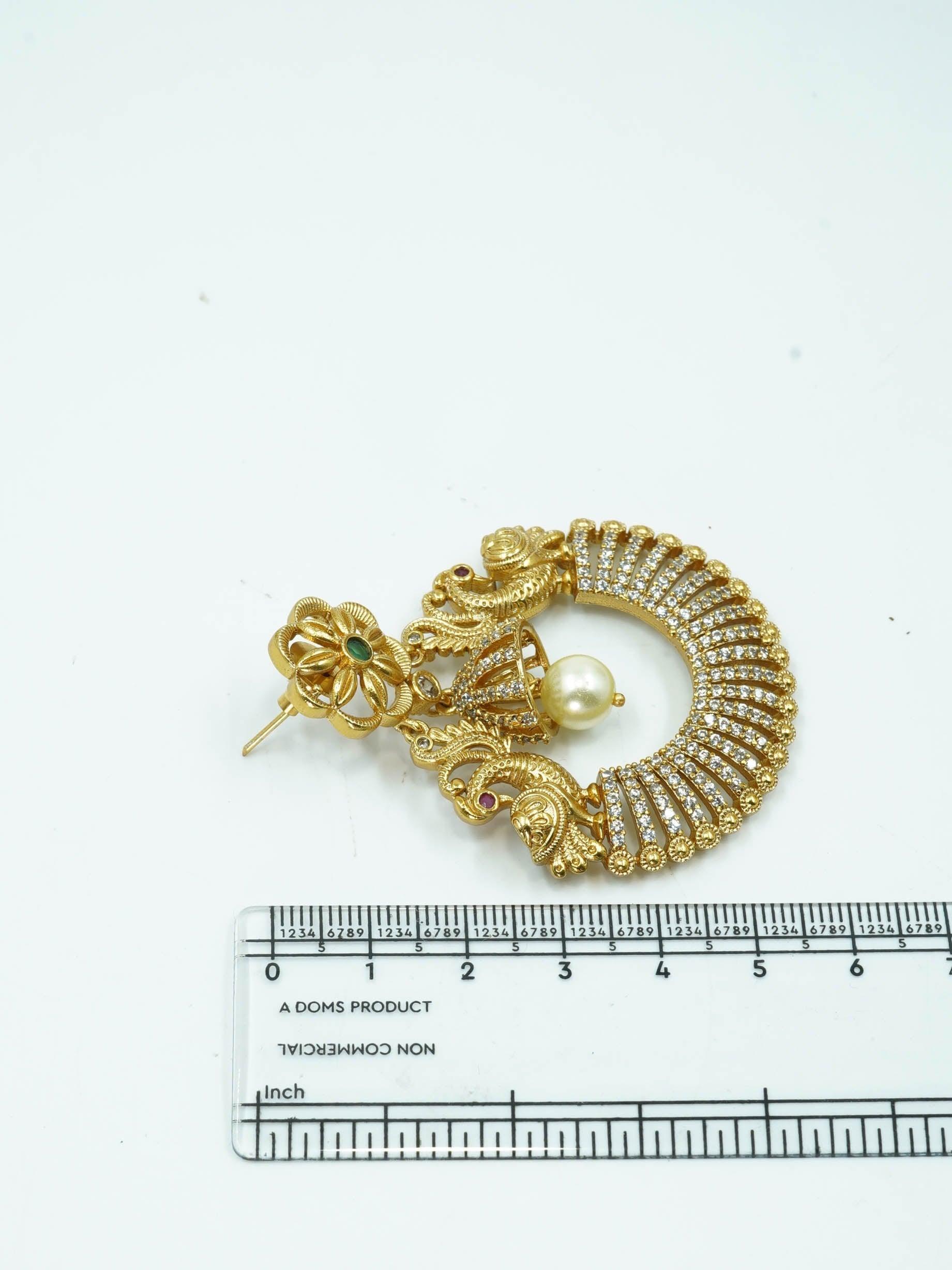 Antique gold finish cz/zercon hanging/ Earring/jhumka 10431N - Griiham