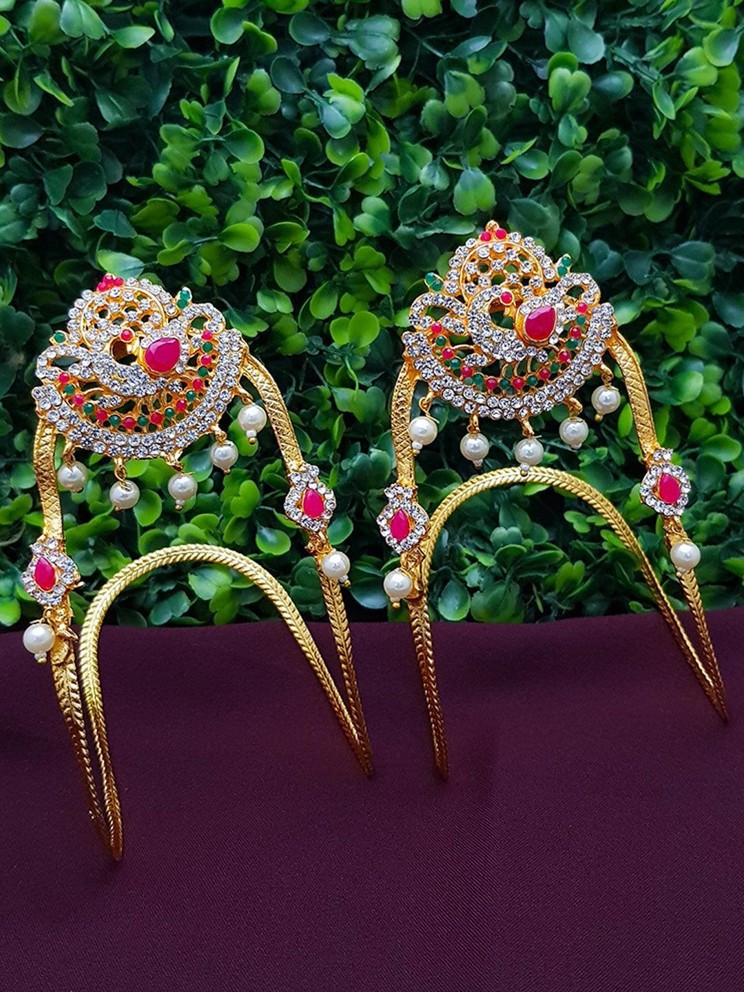 Arm band/Vanki gold finish with fancy stones 7624N-Vanki/Voddiyannam-Stri collection-Large-Griiham