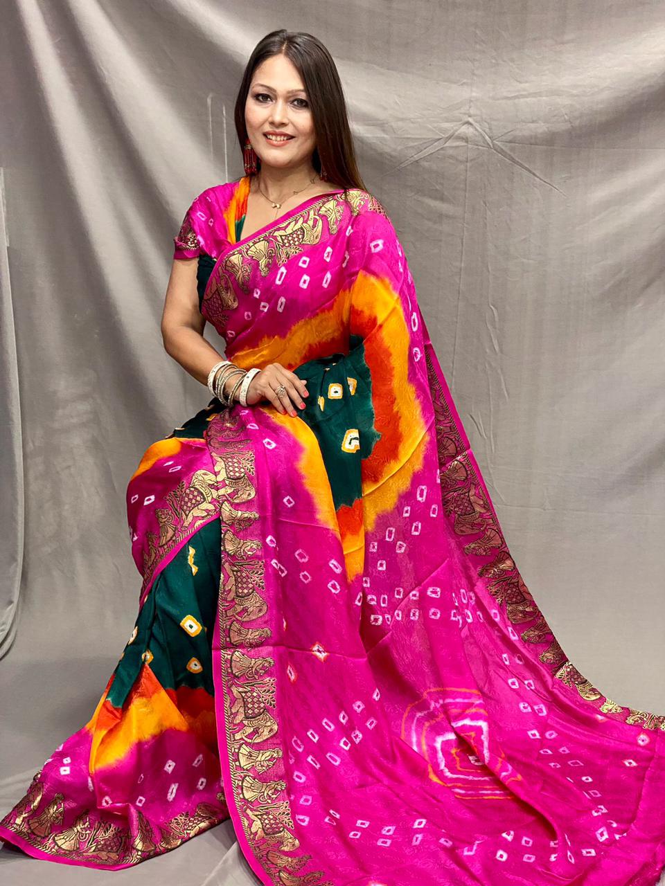 Art Semi-silk With Zari Bandhej Saree 14958N