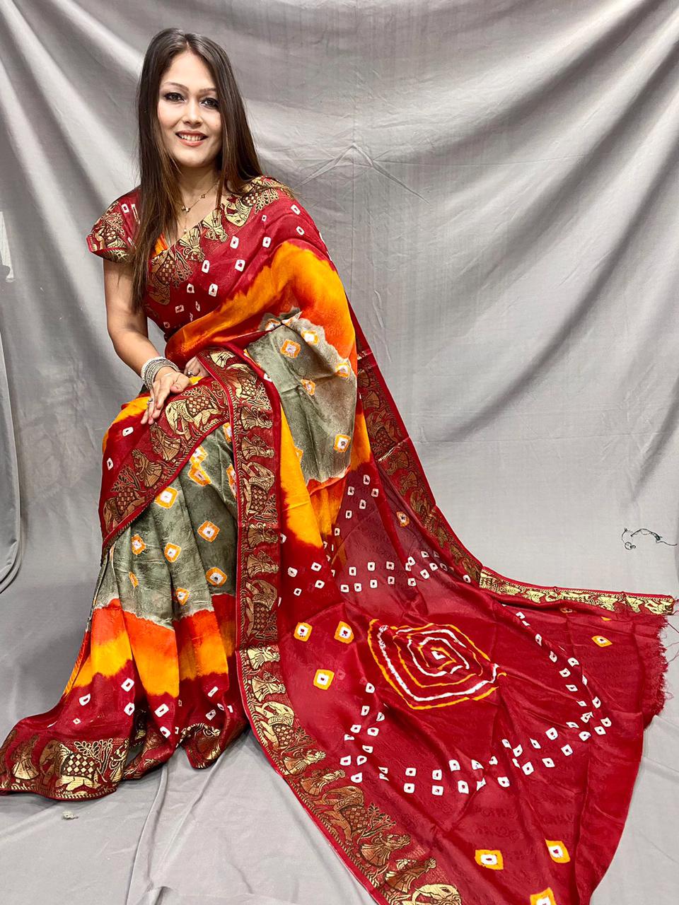 Art Semi-silk With Zari Bandhej Saree 14958N