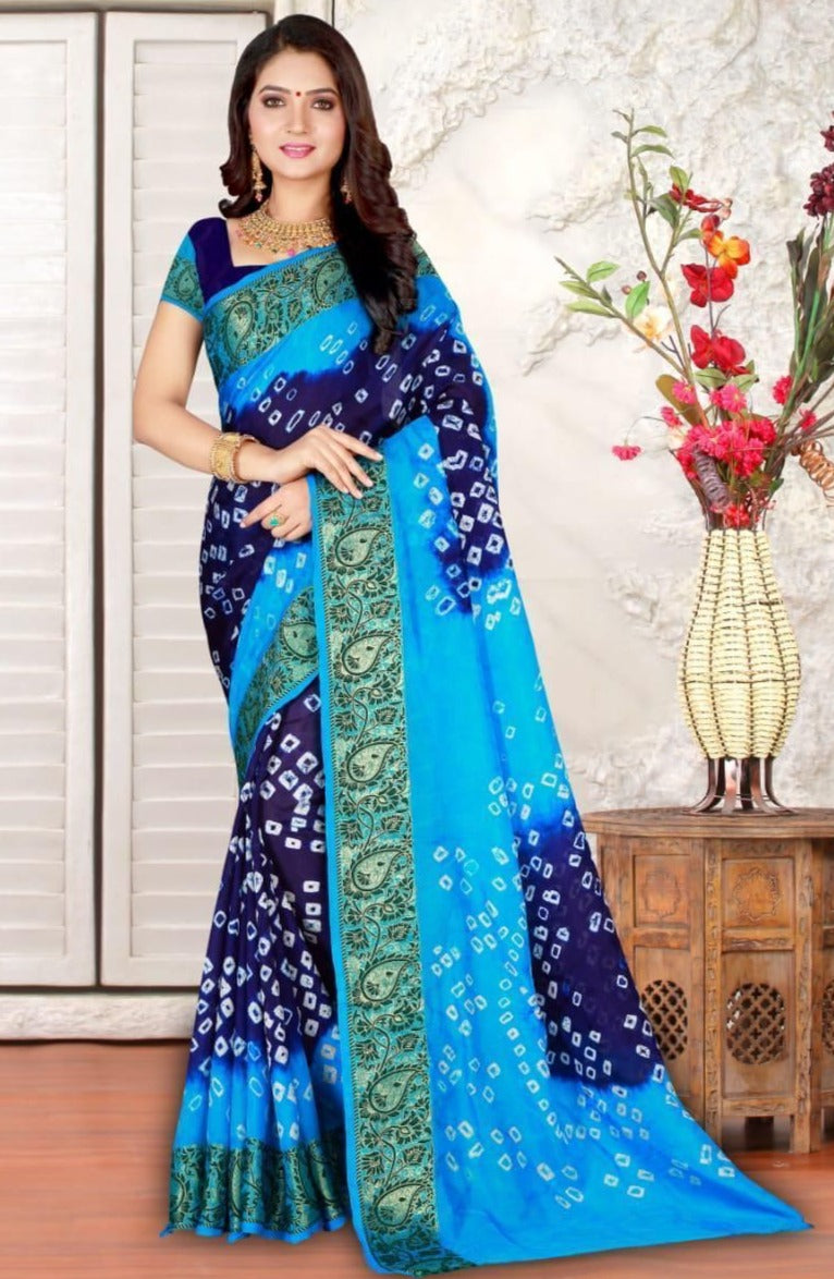 Art Semi-silk With Zari Bandhej Saree 15599N