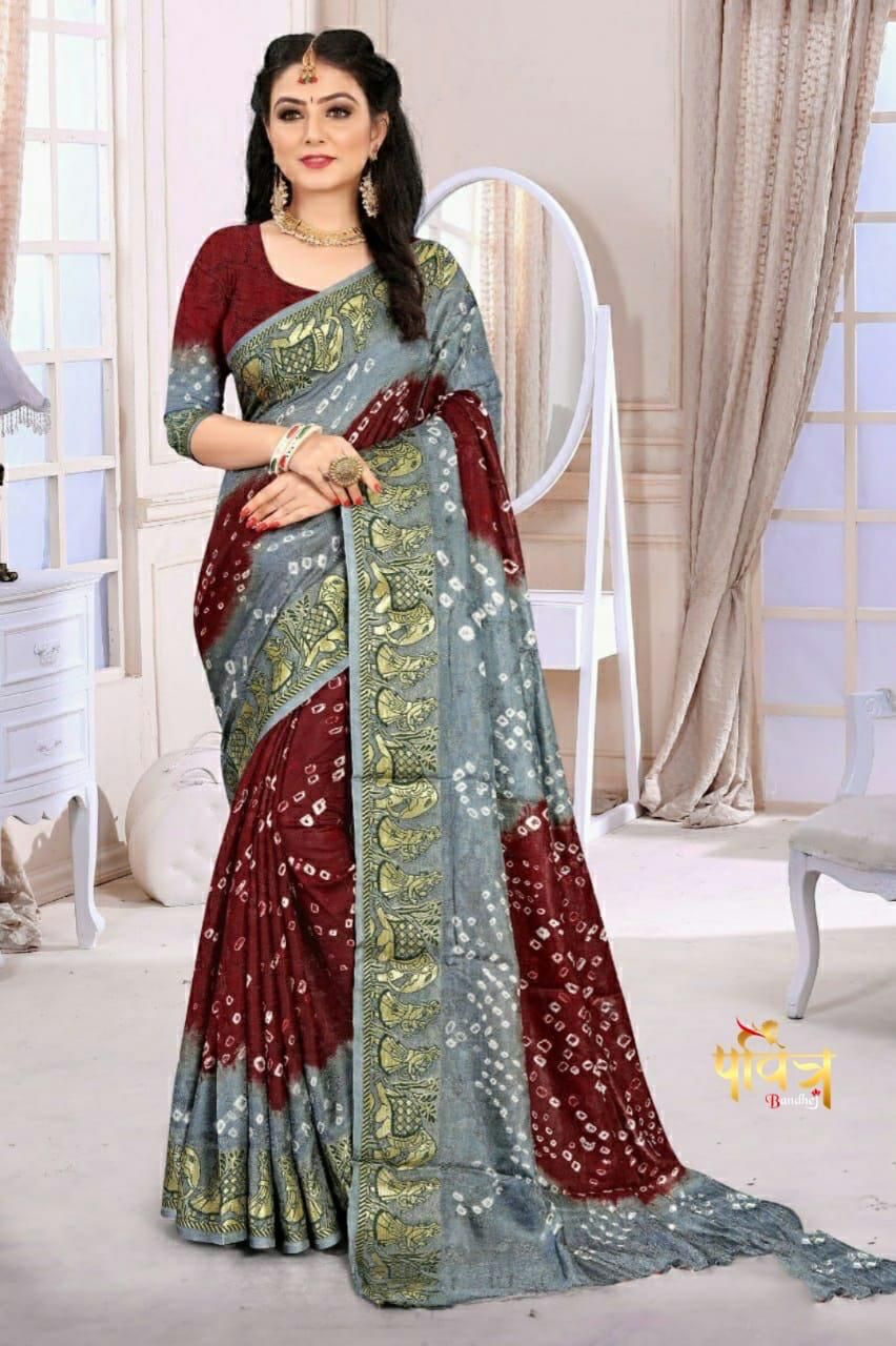 Art Semi-silk With Zari Bandhej Saree 18119N