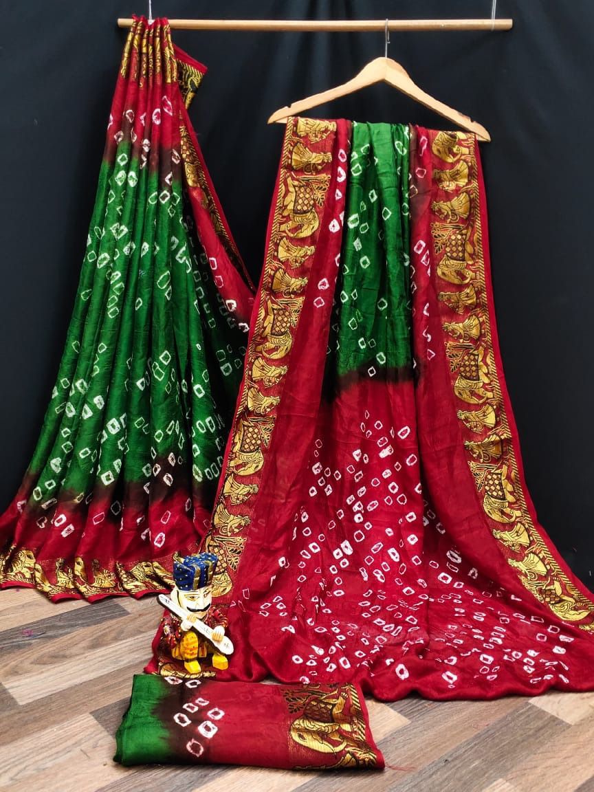 Art Semi-silk With Zari Bandhej Saree 18133N