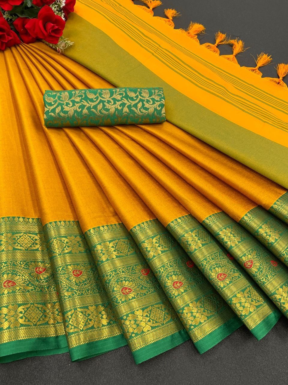 Aura Cotton Semi-silk with Broad contrast jacquard work border saree 16156N