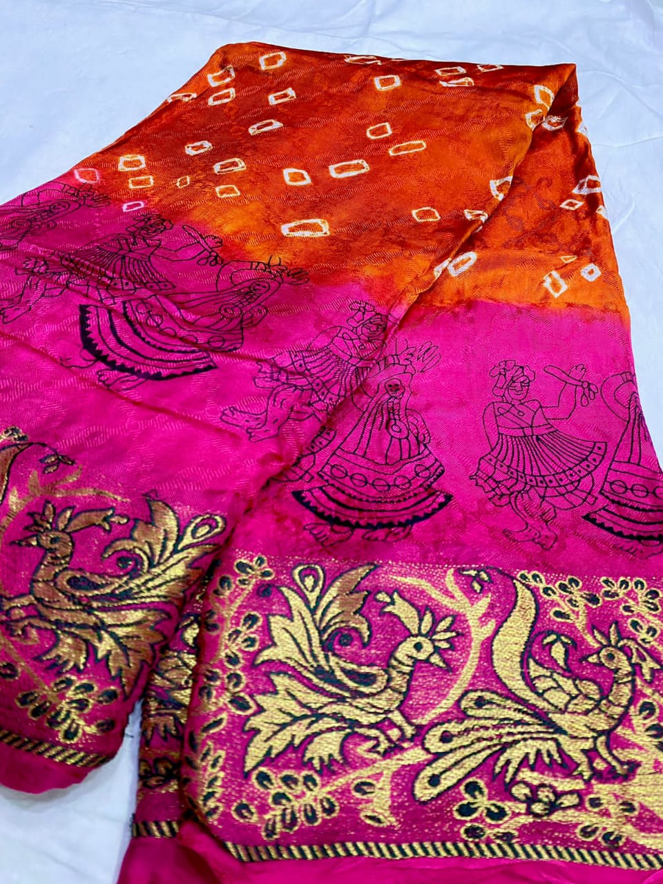 Awesome Heavy Hand Bandhej Saree With Pallu And Jalar 16066N