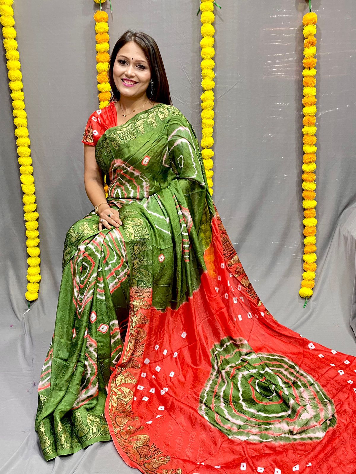 BANDHANI SAREE Art Semi-silk With Bandhni Zari Saree 15570N