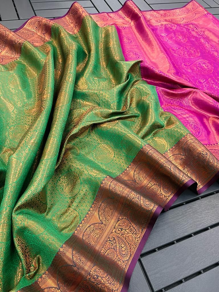 Banarasi Handloom Kanchipuram  Semi Silk copper zari work Sarees 16723N