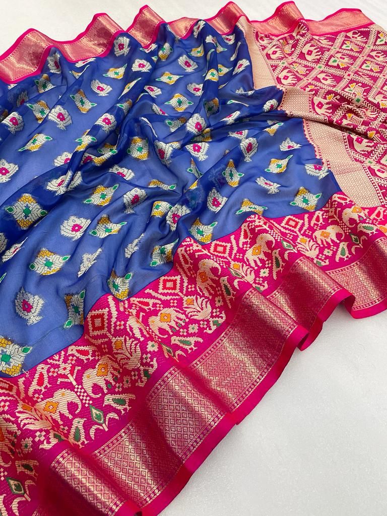 Banarasi Handloom  ikkat Semi Silk Multi zari with kalamkari print Saree 16751N