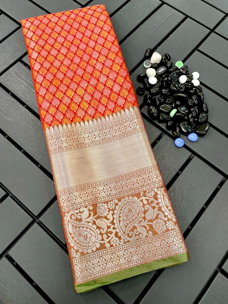 Banarasi Handloom  pattu Semi Silk Heavy copper and silver zari work Sarees 16711N