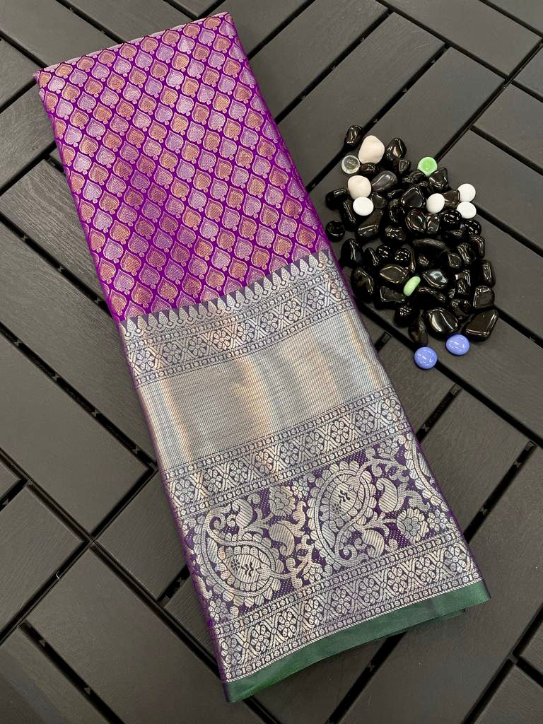 Banarasi Handloom  pattu Semi Silk Heavy copper and silver zari work Sarees 16711N