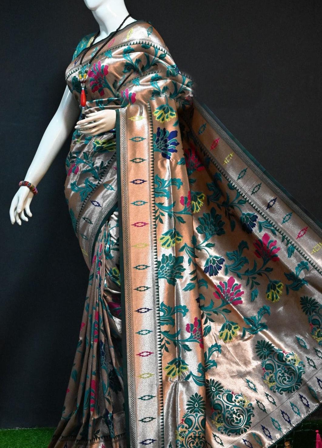 Banarasi Soft Semi Silk Paithani Saree with fancy meena & zari weaves 16642N - Griiham