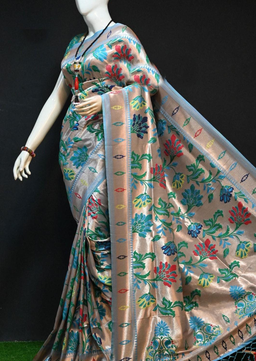 Banarasi Soft Semi Silk Paithani Saree with fancy meena & zari weaves 16642N - Griiham