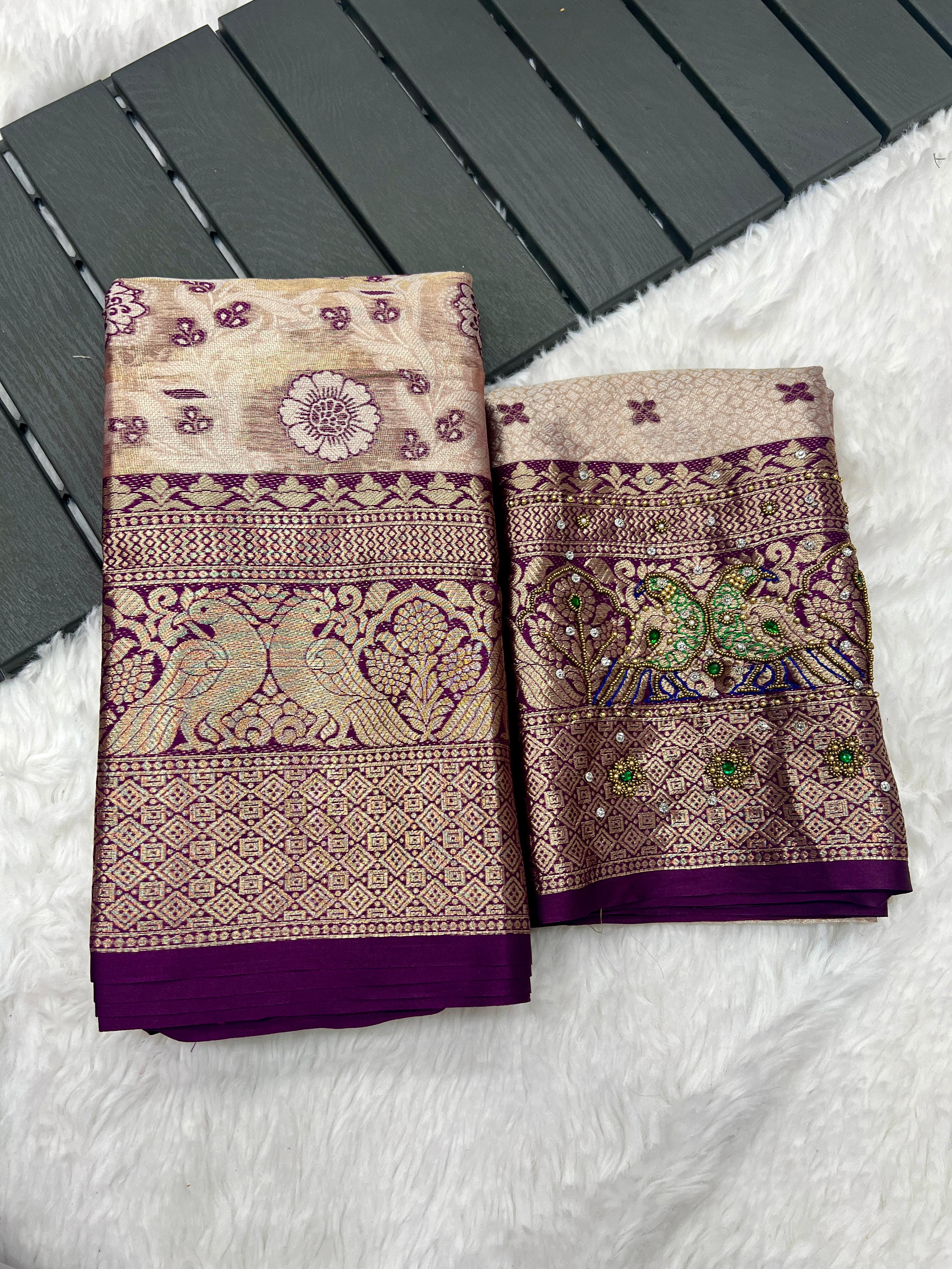 Banarasi handloom fabric  intricate zari pattu tissue silk saree 22497N