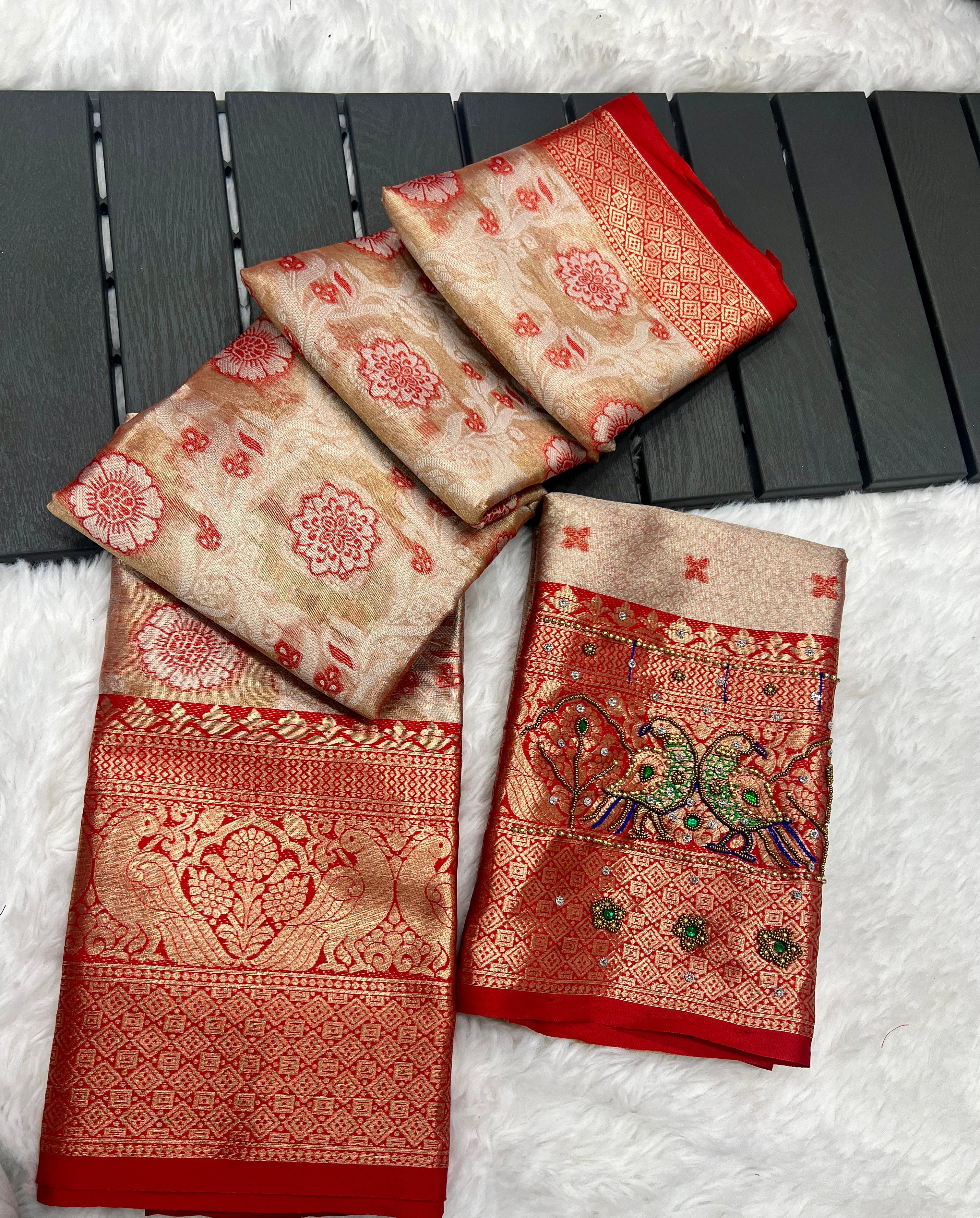 Banarasi handloom fabric  intricate zari pattu tissue silk saree 22497N
