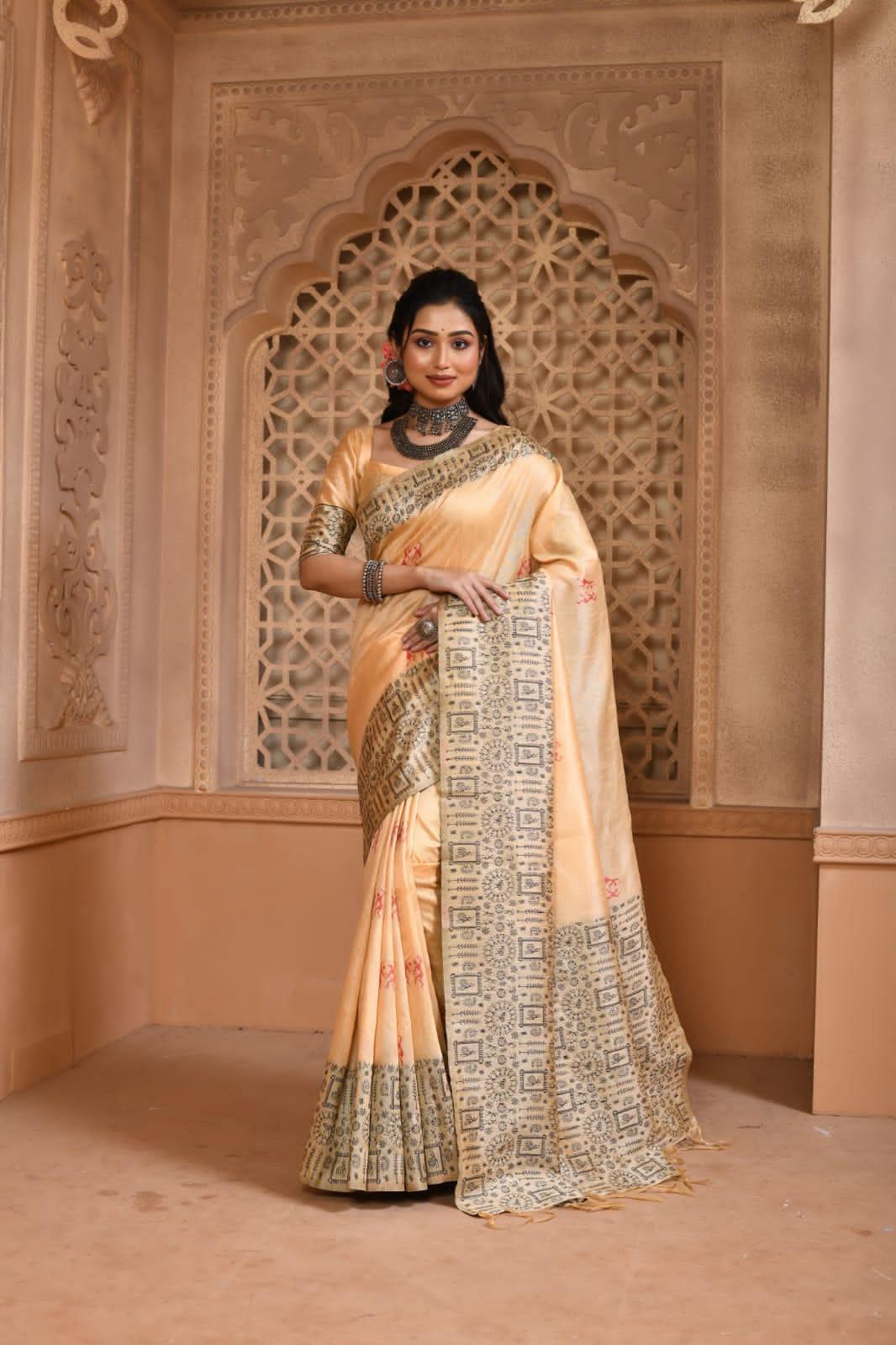 Banglori Handloom raw silk saree with rich waving pallu 19674N - Griiham