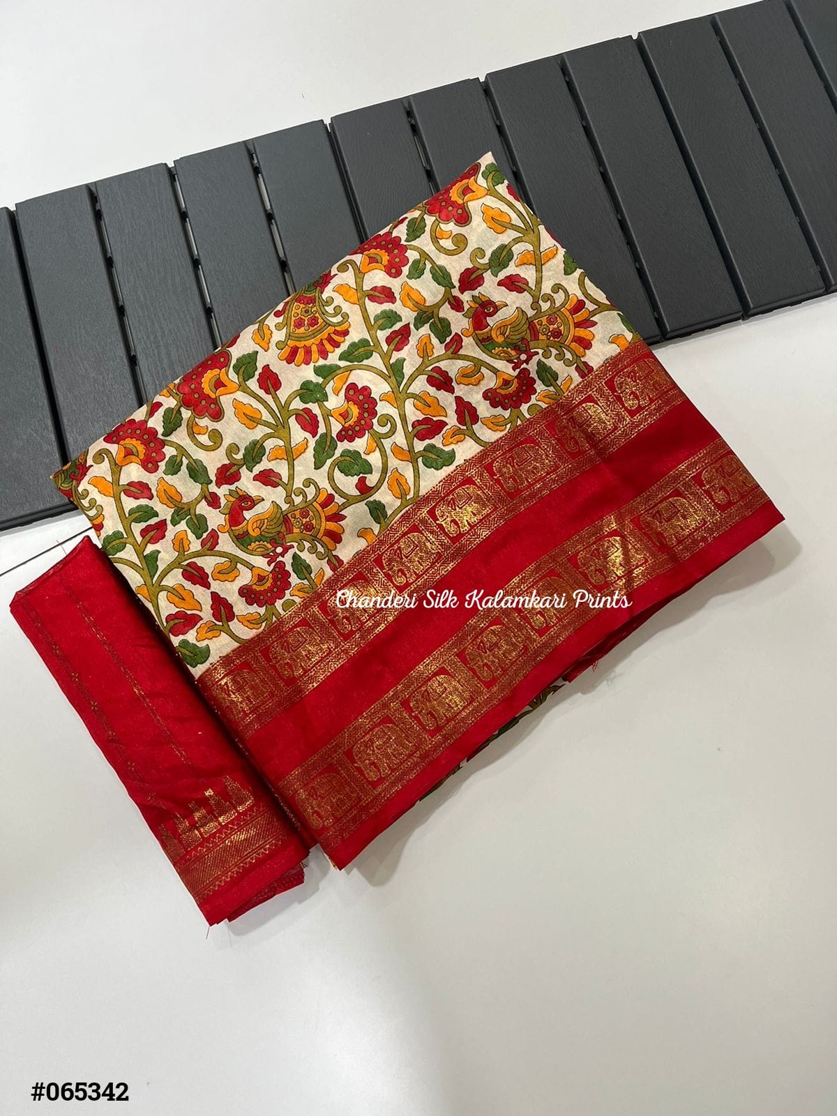 Beautiful Chanderi silk Sarees with kalamkari design with peacock Butties 23339N