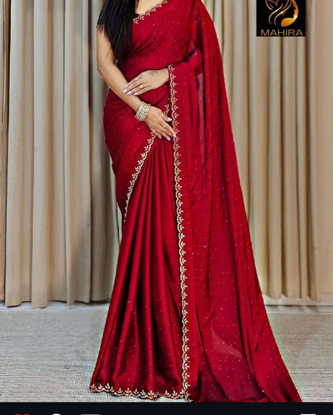 Beautiful Chinnon Semi-Silk With All Over Beads Work Along With Stone Saree 23368N