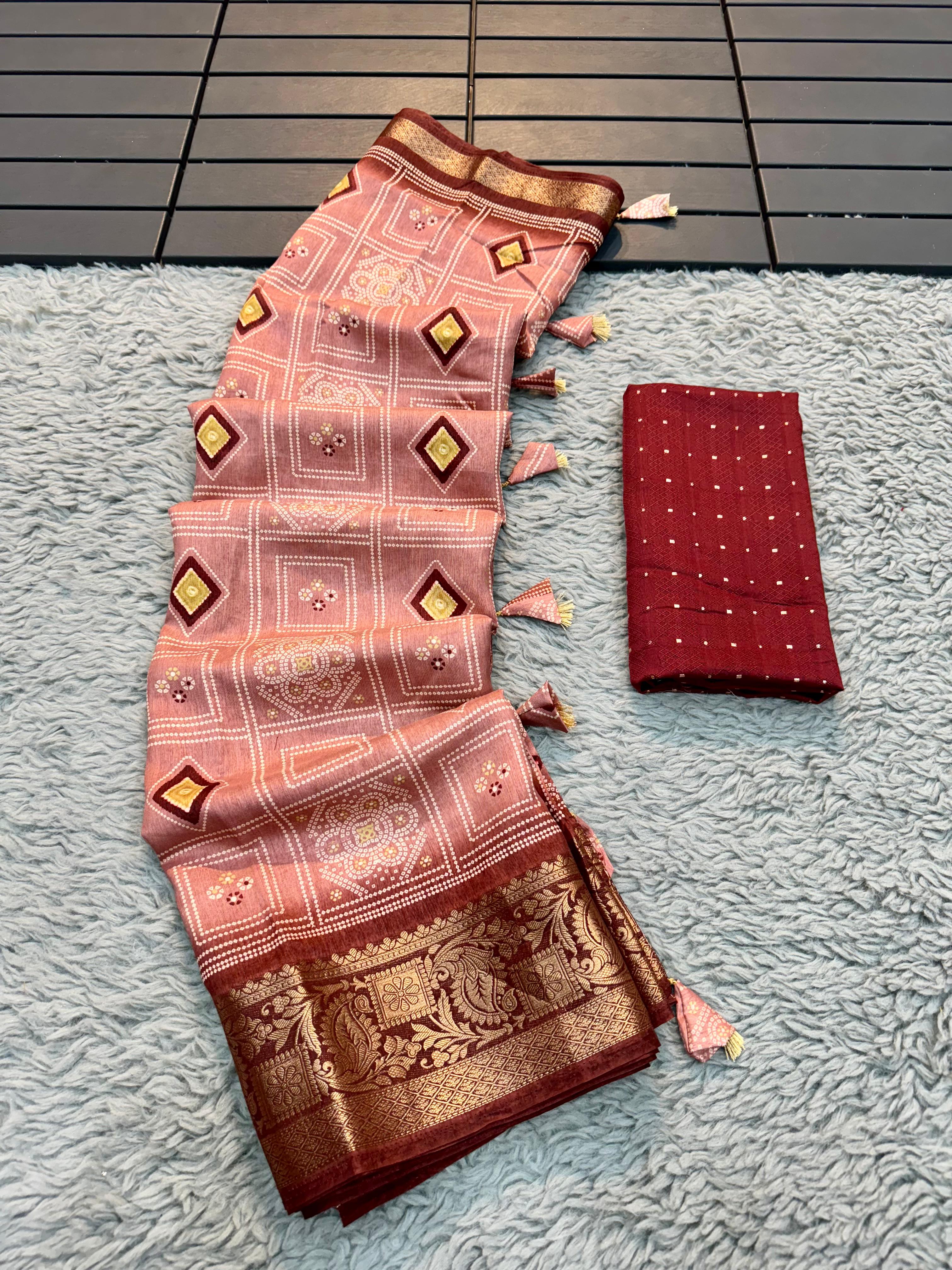 Beautiful pure dola soft silk saree with shaded all over print 22561N