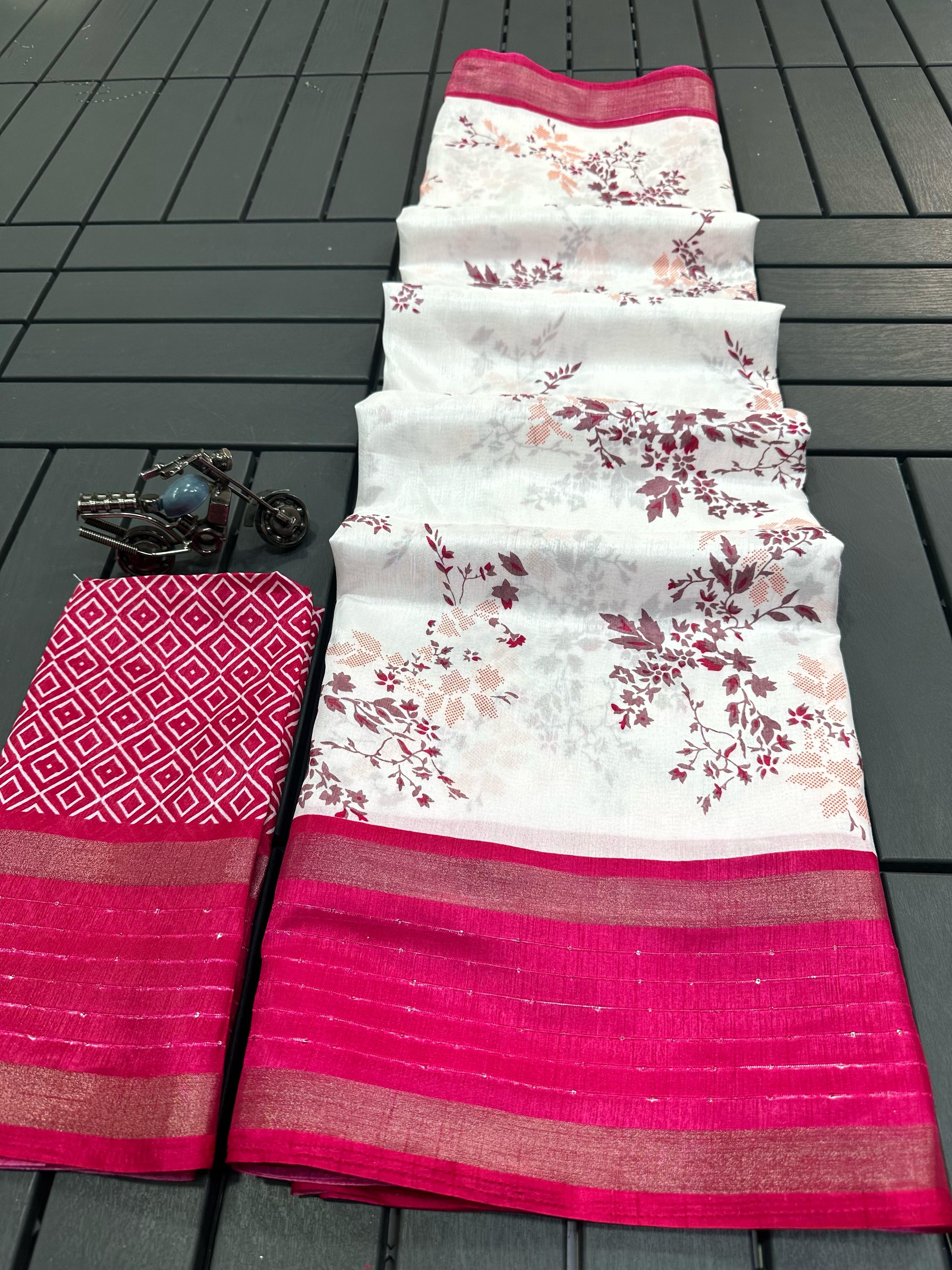 Beautiful white crape semi-silk saree with all over design 22978N