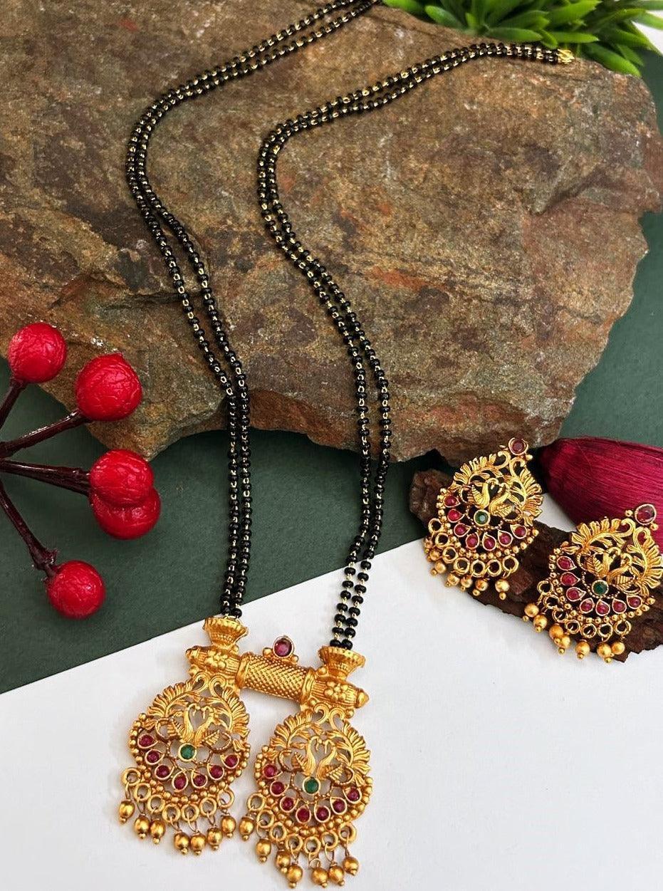 Black bead Managalsutram Mangalya chain necklace set 18 inches - Griiham