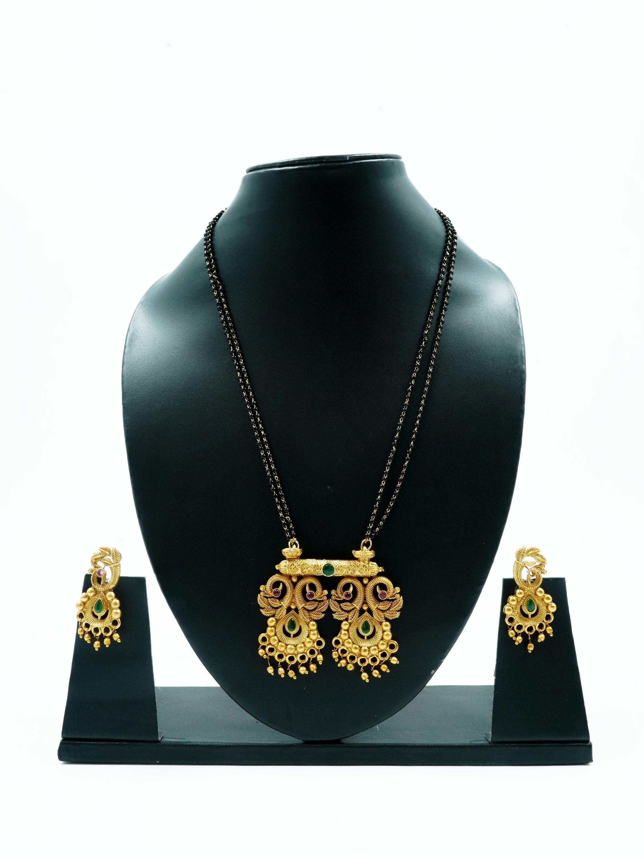 Black bead wati mani pendant Mangalya chain necklace set 18 inches - Griiham