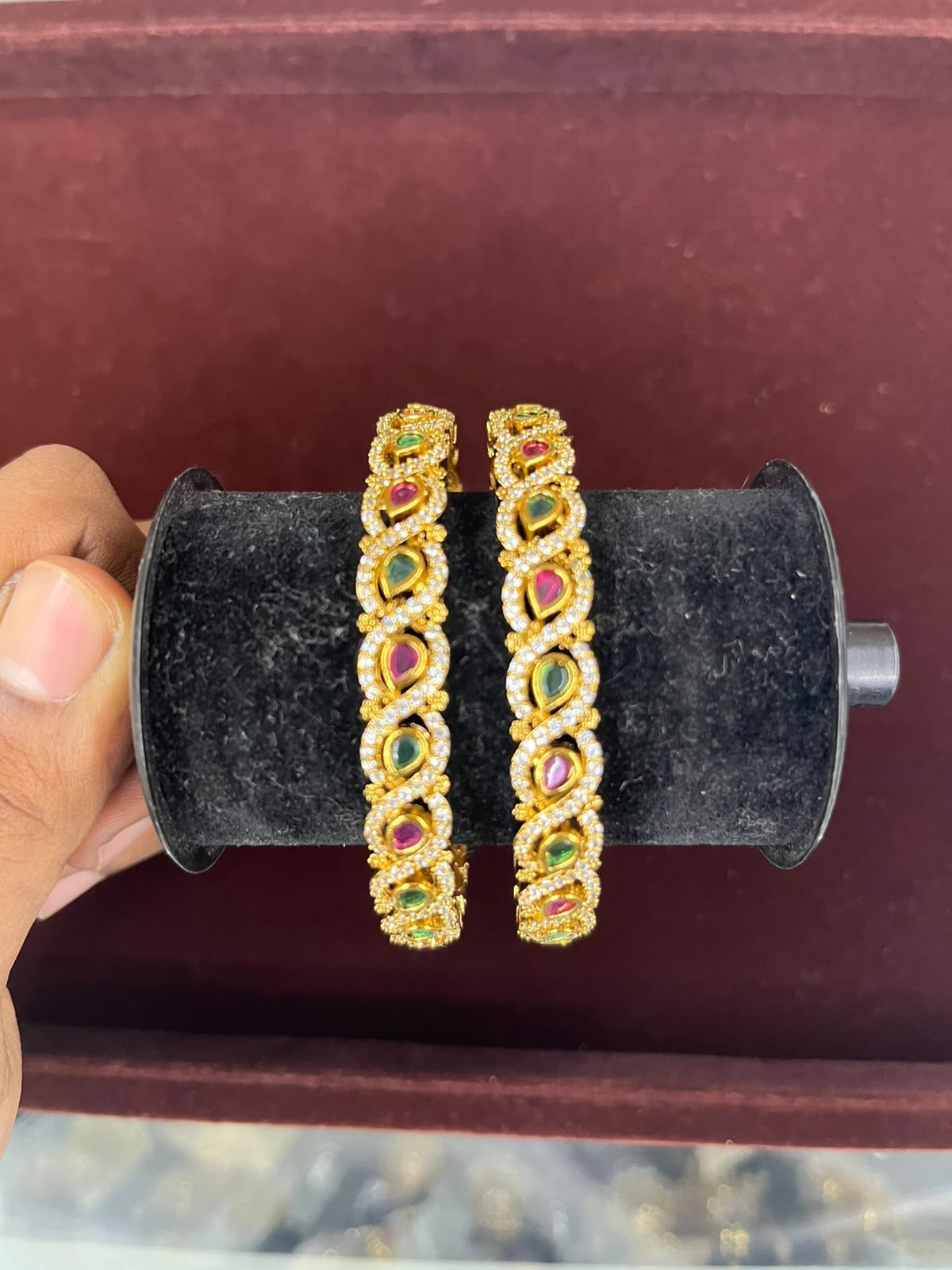 Gold Plated Set of 2 AD Bangles
